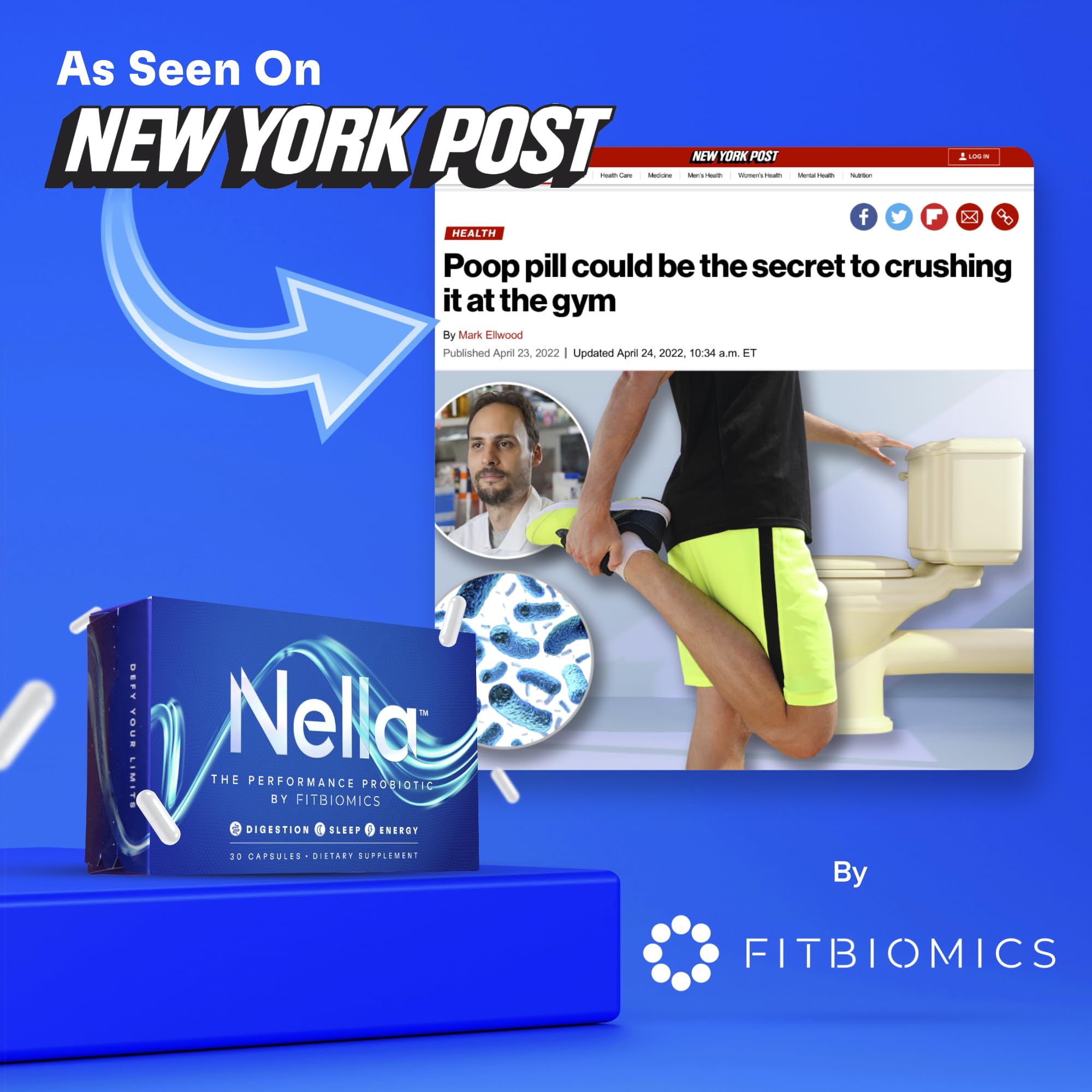 FITBIOMICS Nella Gut Health Supplements for Women & Men (30 Capsules) FITBIOMICS