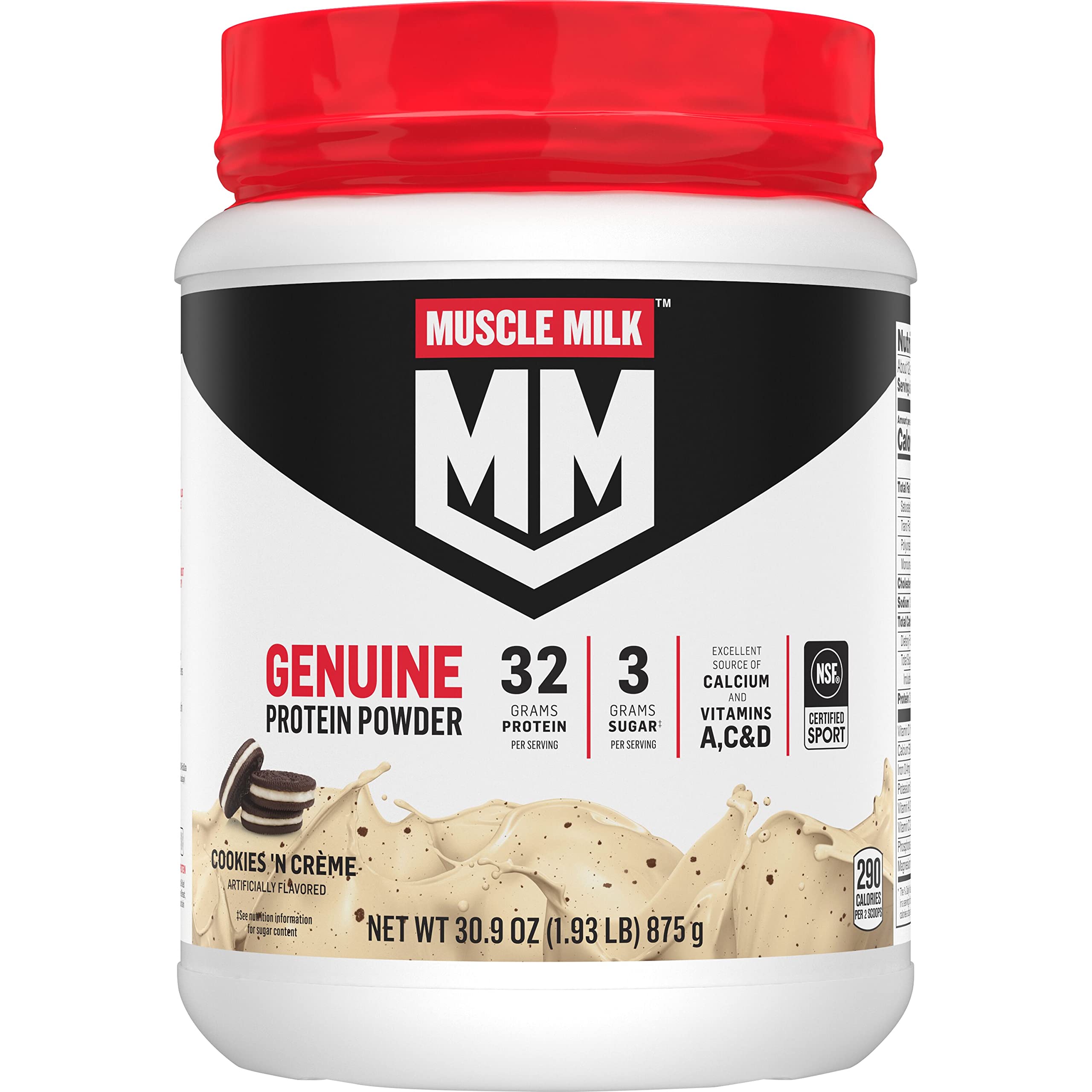 Muscle Milk Genuine Protein Powder, Cookies 'N Crème, 1.93 Pounds, 12 Servings