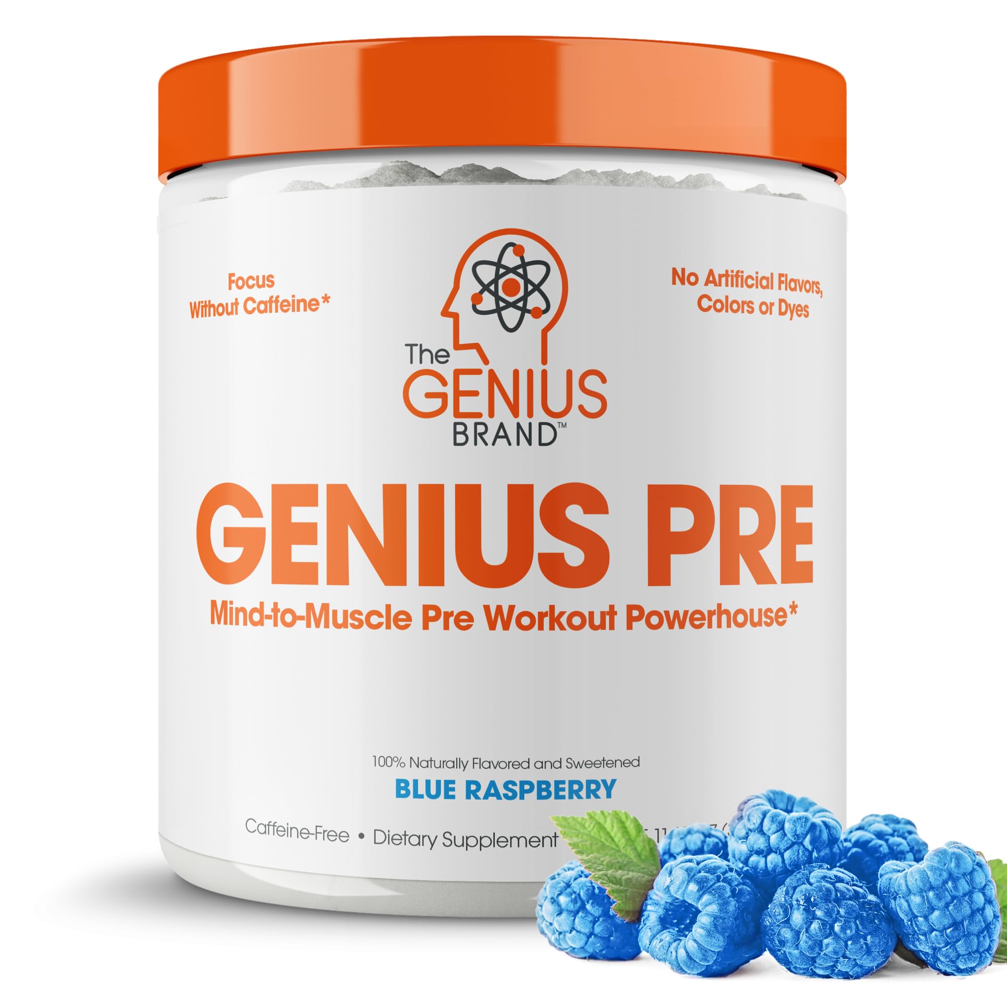 Genius Pre Workout Powder, Blue Raspberry - All-Natural Nootropic Pre-workout & Caffeine