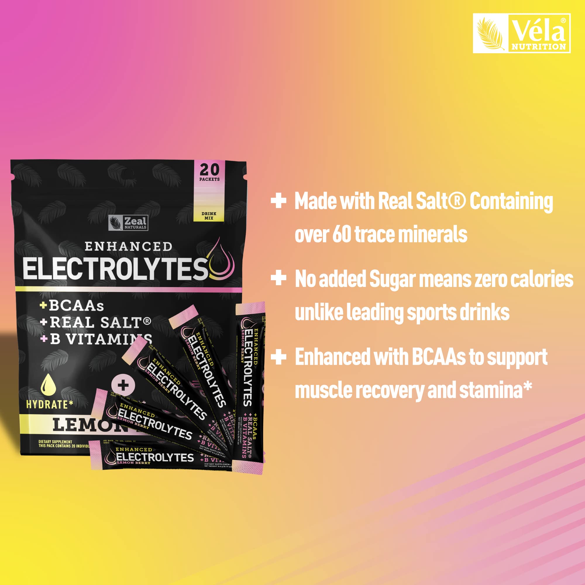 Enhanced Powder Stick Packs (Lemon Berry - 20 Packets) Sugar Free + BCAA B-Vitamins Zeal Naturals