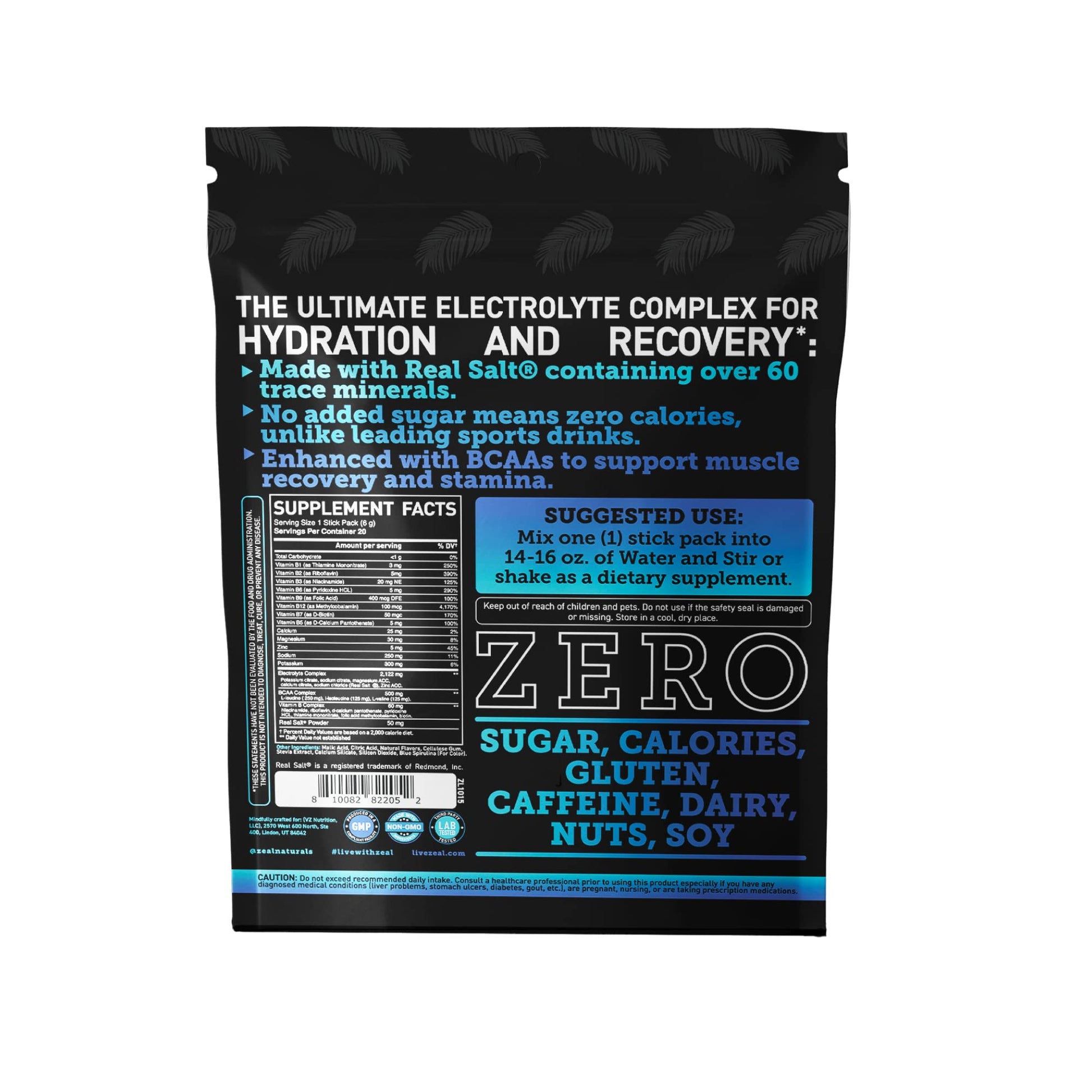 Enhanced Powder Stick Packs (Blue Raspberry - 20 Packets) Sugar Free + BCAA B-Vitamin Zeal Naturals
