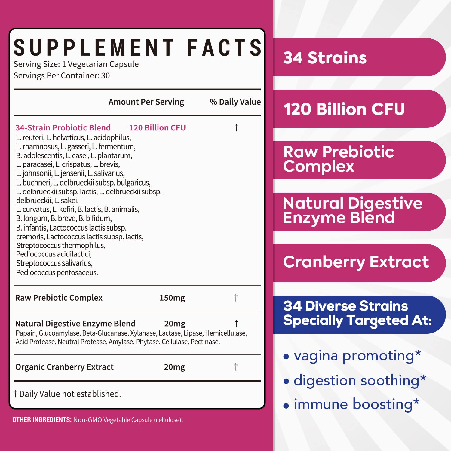 Surebounty Probiotics for Women, 120 Billion CFU 34 Strains, Prebiotics + Digestive Enzymes Surebounty