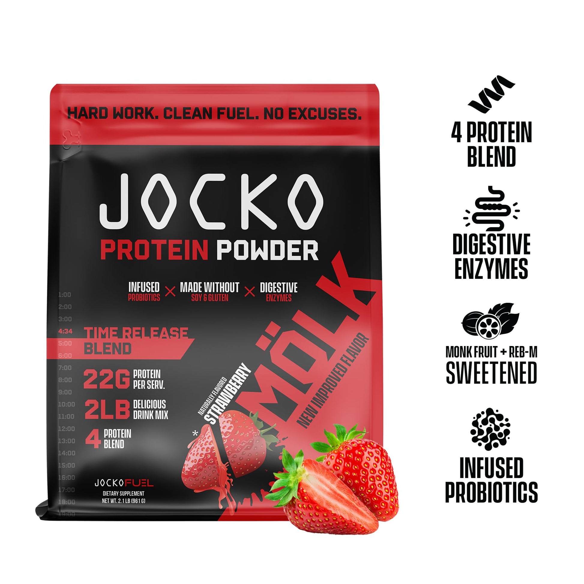 Jocko Mölk Whey Protein Powder (Strawberry) - Keto, Probiotics, Grass Fed, Digestive Jocko Fuel