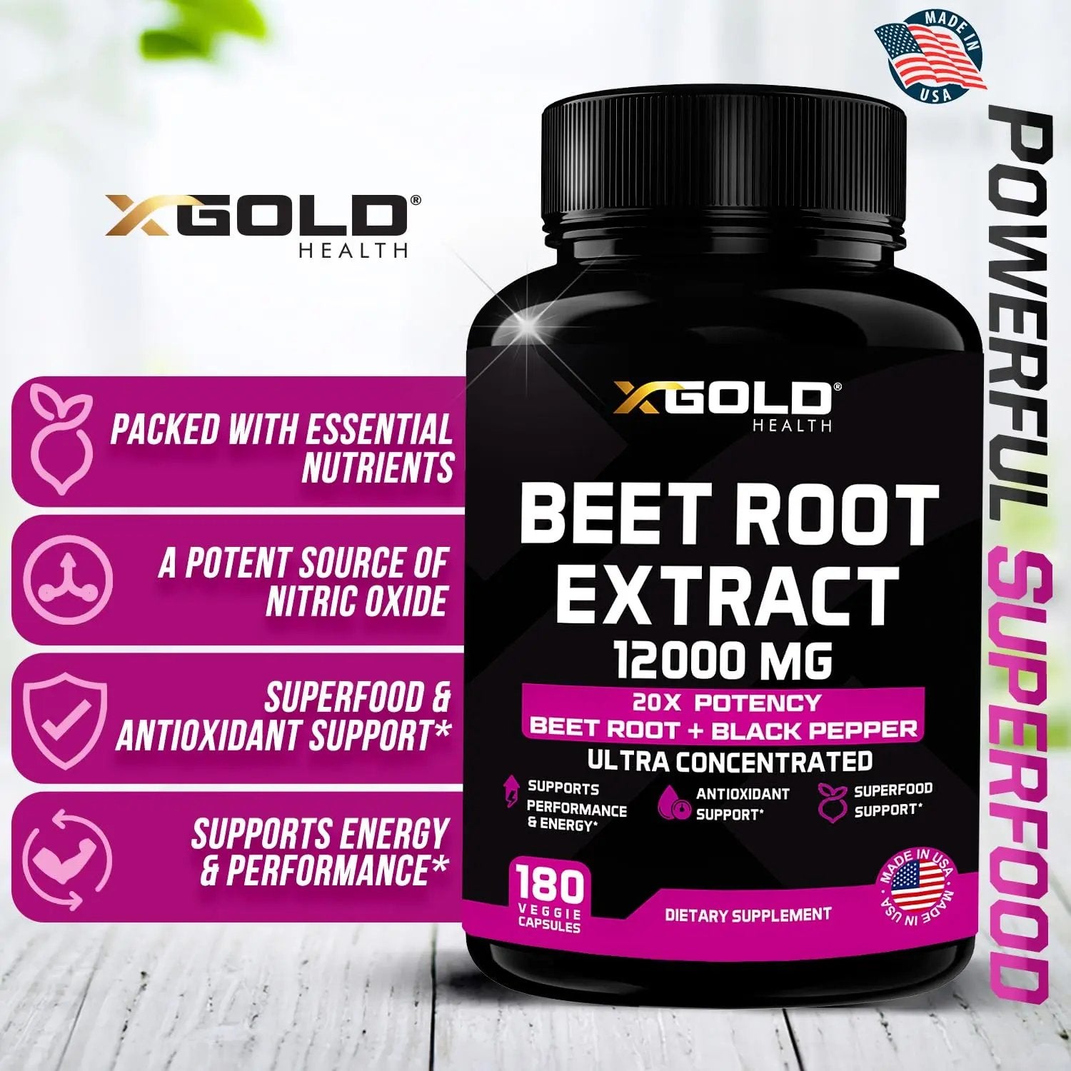 Beet Root Extract Capsules - 12000mg 20x Concentrated Beet Root Capsules Supplement X Gold Health