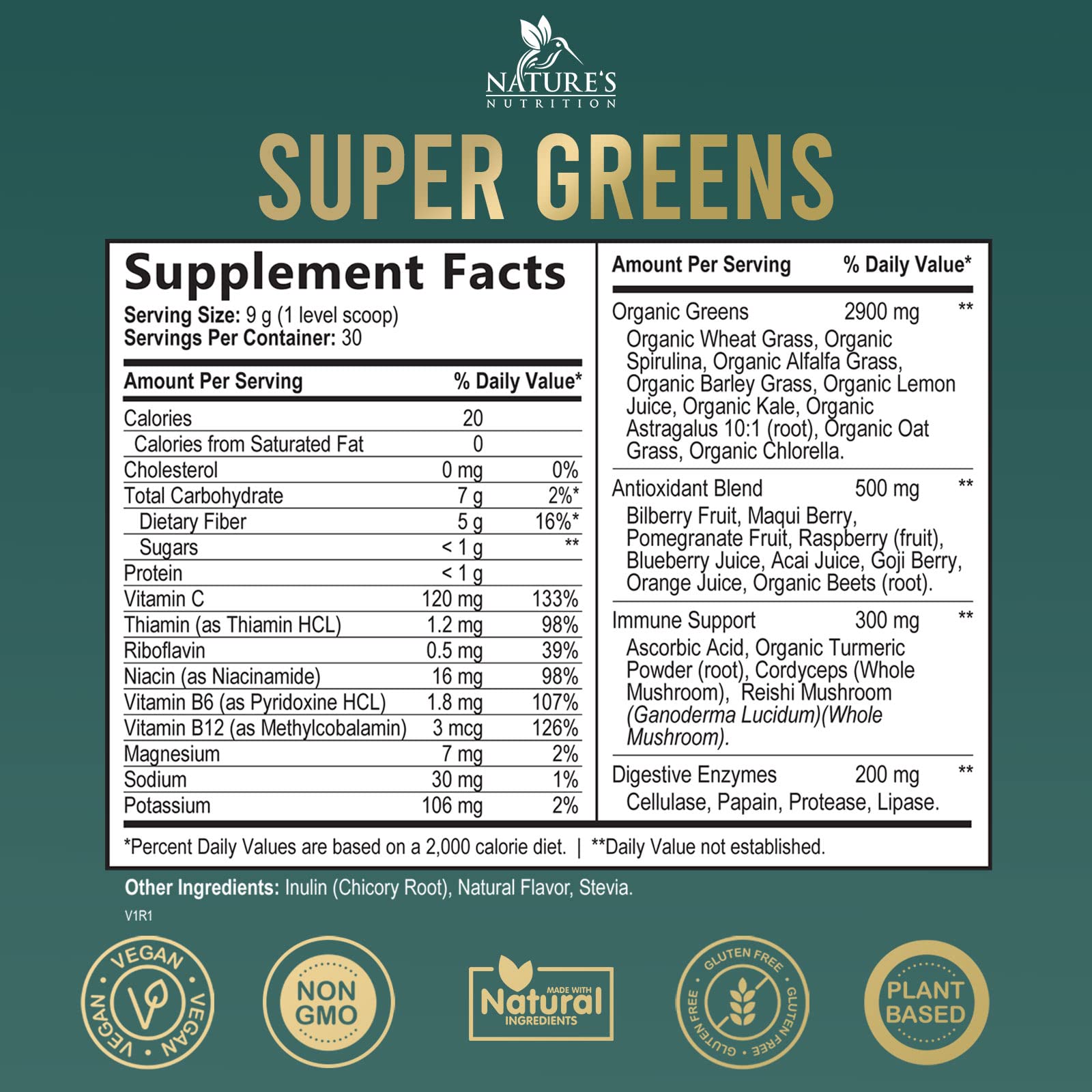 Greens Superfood Powder Supplement - Super Green Smoothie Mix Blend with Spirulina Nature's Nutrition