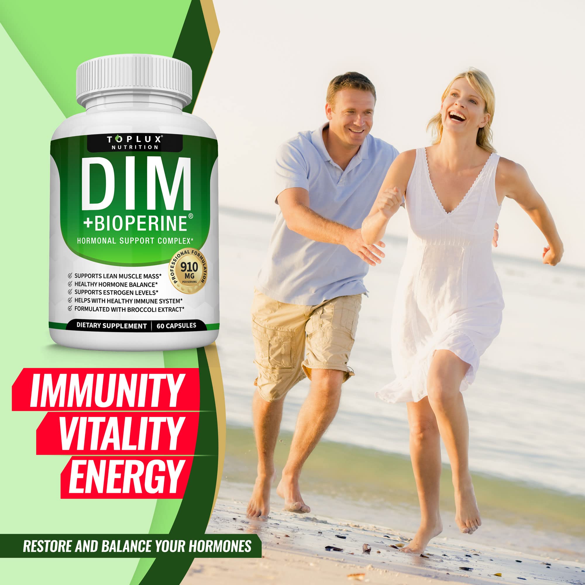 Dim Supplement 910 mg Plus BioPerine Complex - Diindolylmethane to Support Hormone Balance Toplux