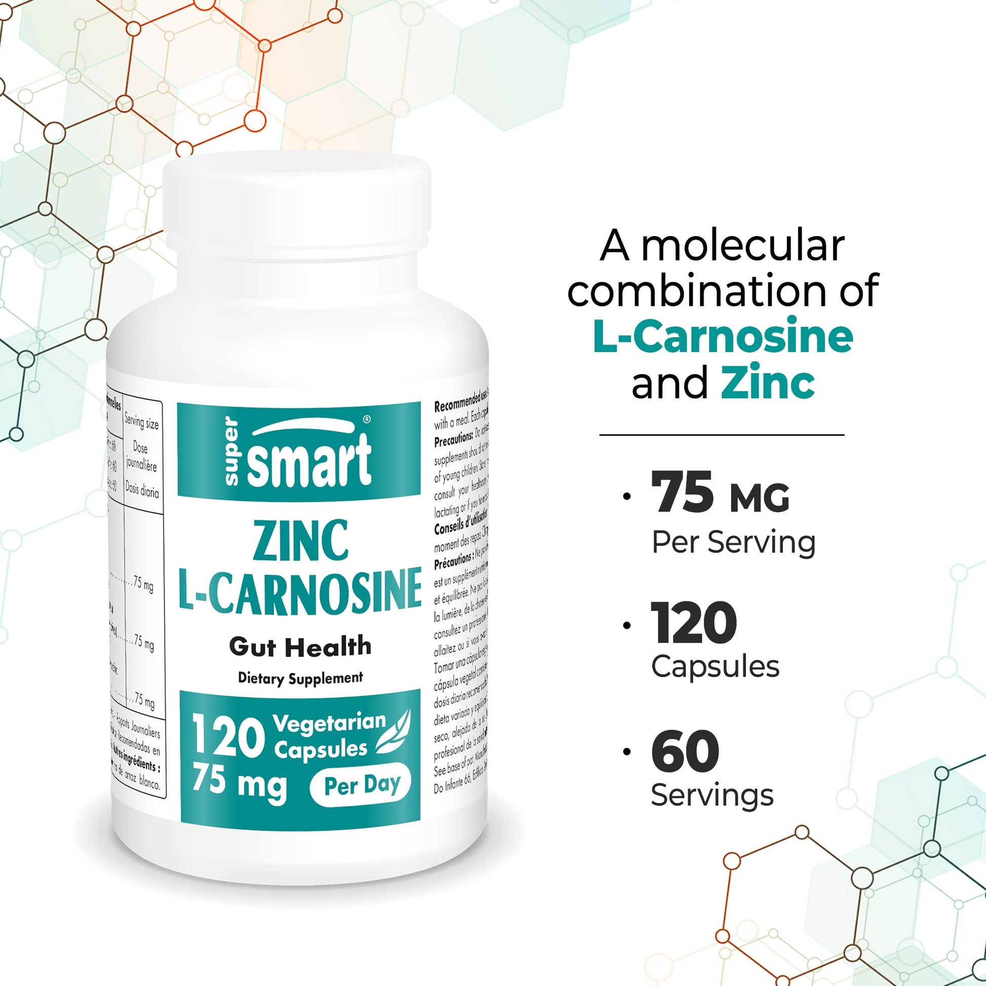 SuperSmart - Zinc L-Carnosine 75mg per Day (Well-Tolerated) - Zinc Carnosine Supplemen Supersmart