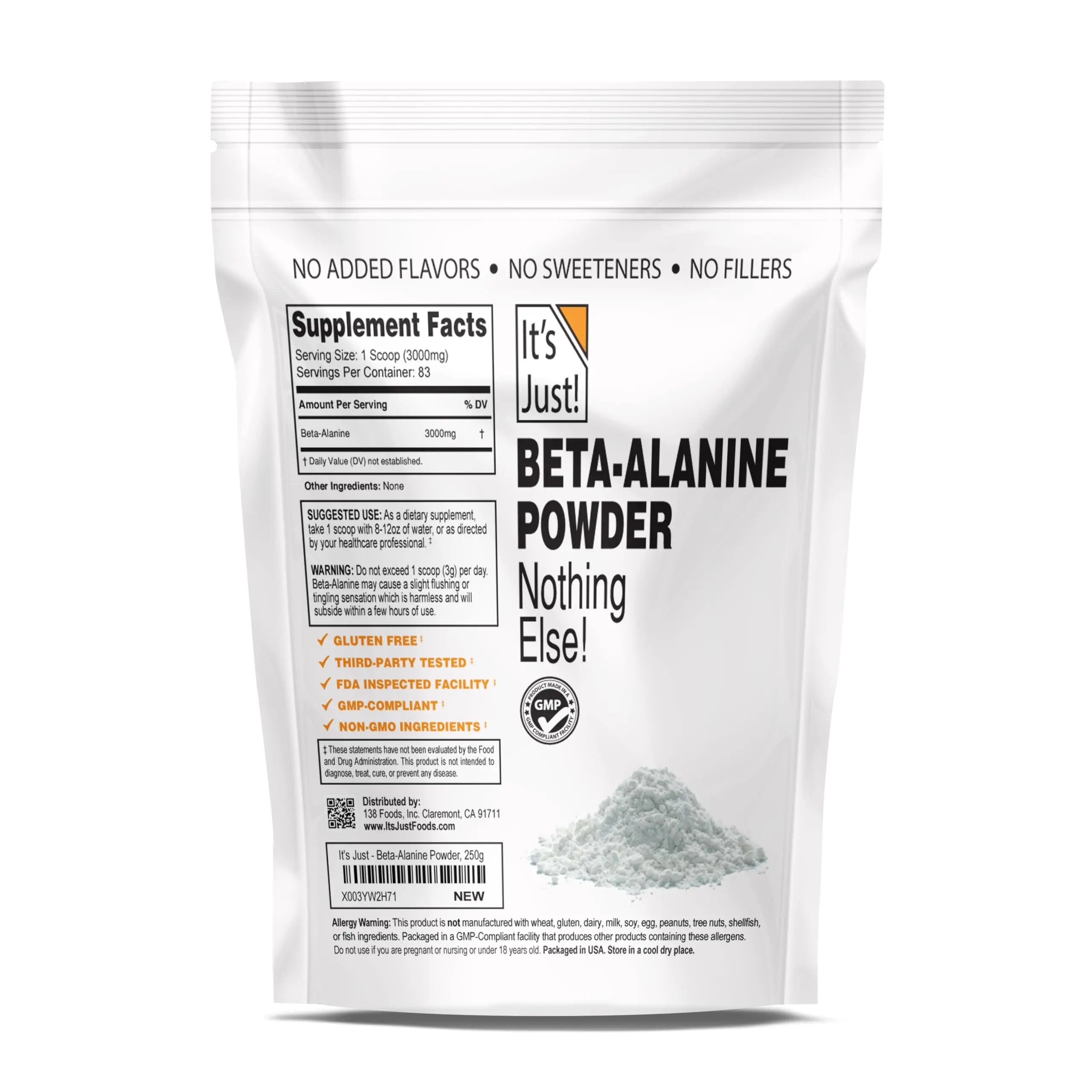 It's Just! - Beta-Alanine Powder, Pre-Workout Supplement, 250g Bulk, Unflavored It's Just!