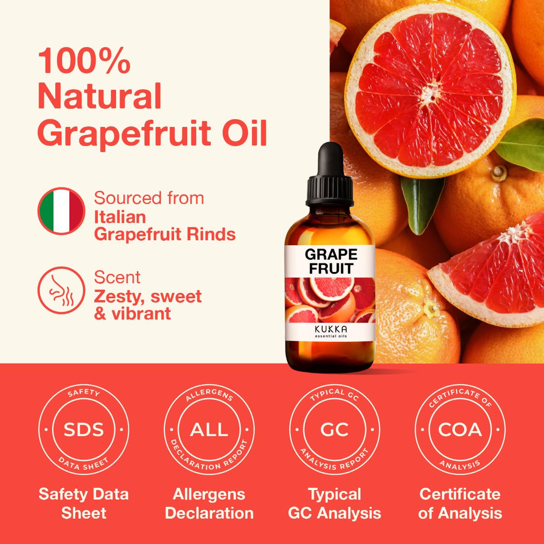 Kukka Grapefruit Essential Oil for Diffuser - 100% Natural Grapefruit Essential Oil for Skin