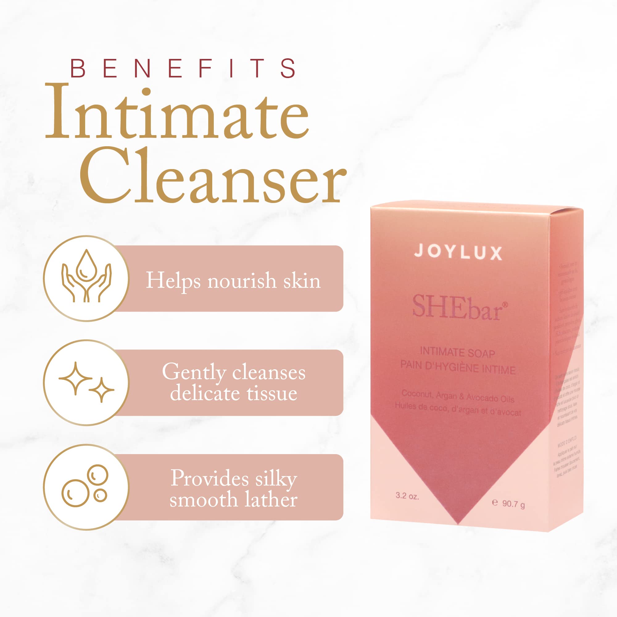 Joylux - SHEbar, Feminine Cleansing Bar, Yoni Bar, pH-Balanced Formula, Clean & Gentle Ingredients Joylux