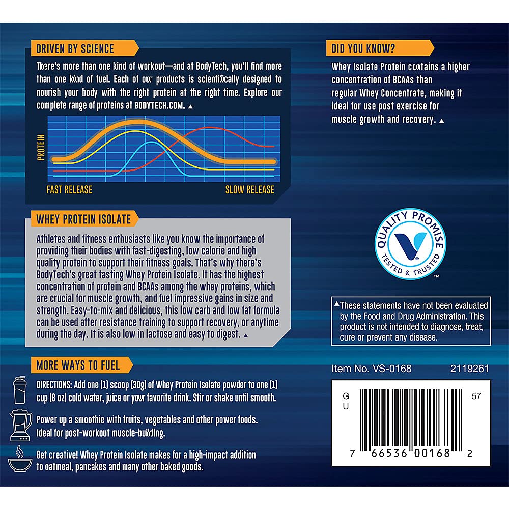 BODYTECH Whey Protein Isolate Powder - with 25 Grams of Protein per Serving & BCAA's BODYTECH