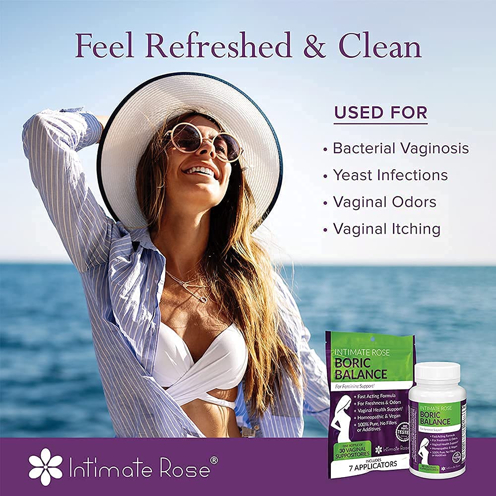 Intimate Rose Boric Acid Vaginal Suppositories - 30 Count (600mg) + 37 Applicators - Feminine Balance Intimate Rose