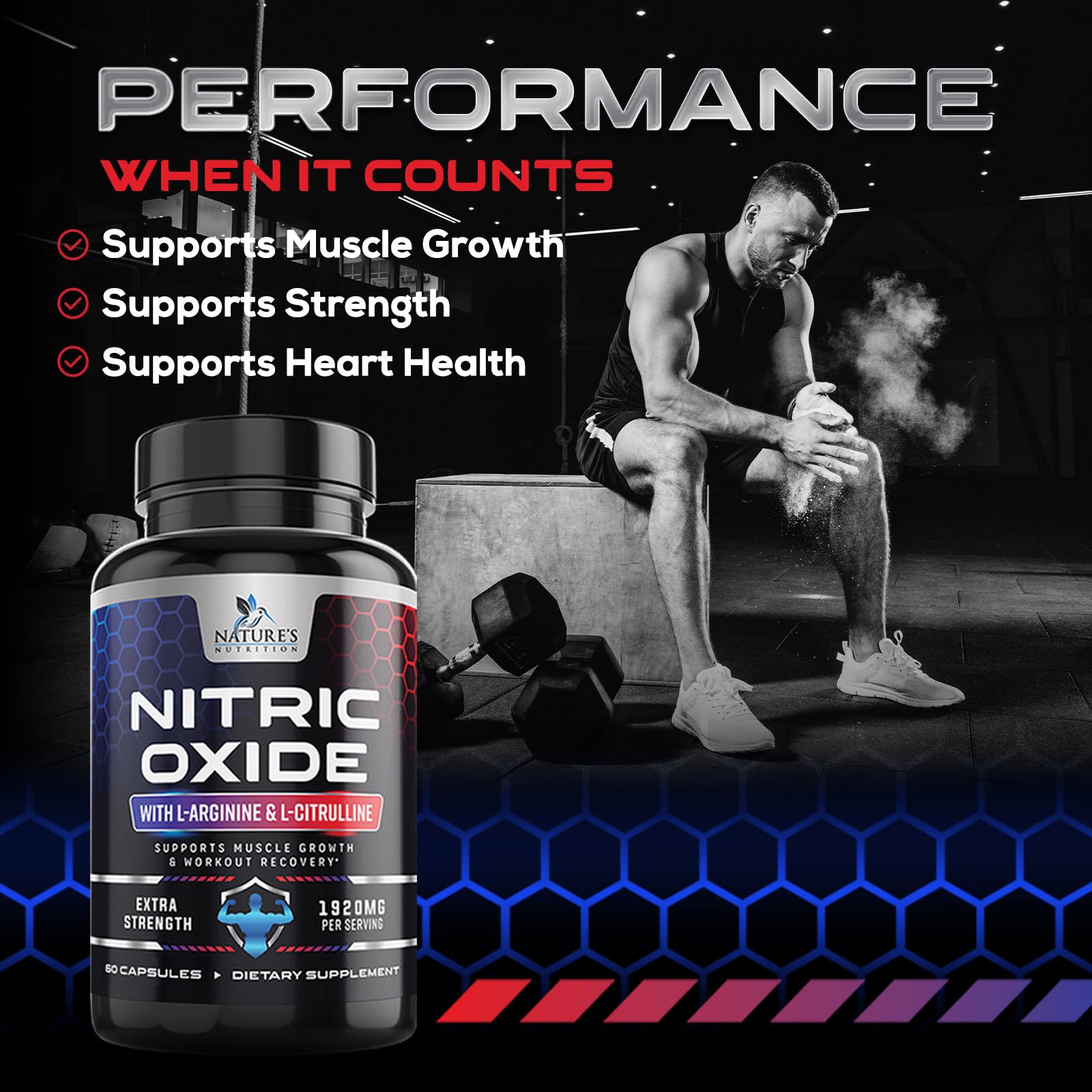 Extra Strength Nitric Oxide Supplement L Arginine 3X Strength - Citrulline Malate, AAKG Nature's Nutrition