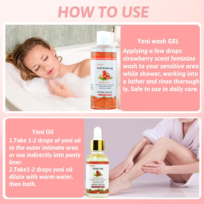 Yoni Wash Yoni Oil Yoni Bar Soap for Women PH Balance, Strawberry Body Oil, Feminine Wash