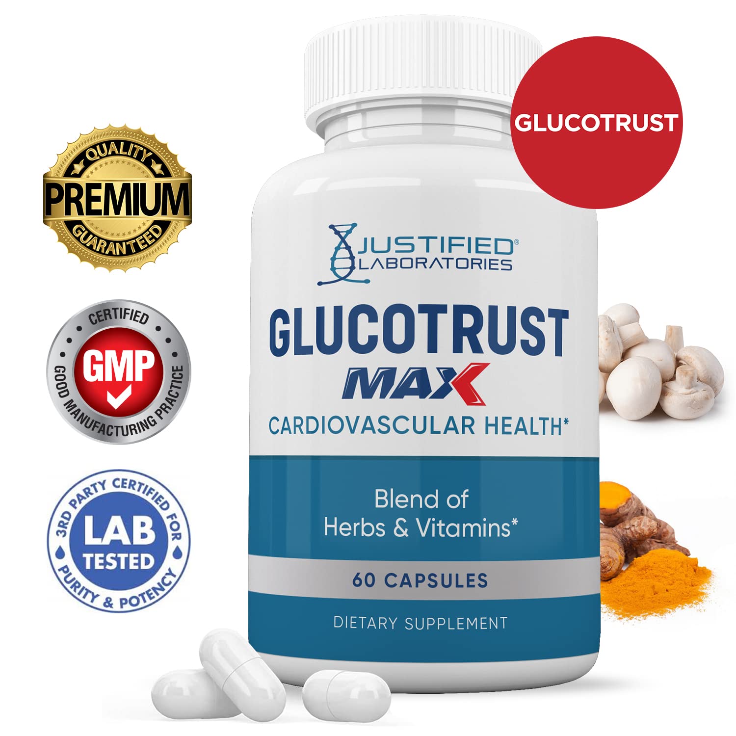 Justified Laboratories (5 Pack) Glucotrust Max 1295MG Formula Supplement Pills 300 cap Justified Laboratories