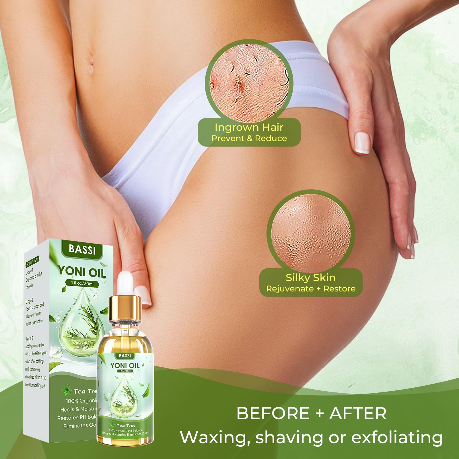 BASSI 2PCS Yoni Oil Organic Feminine Oil Vaginal Moisturizer For Wetness - Ph Balance for Women BASSI