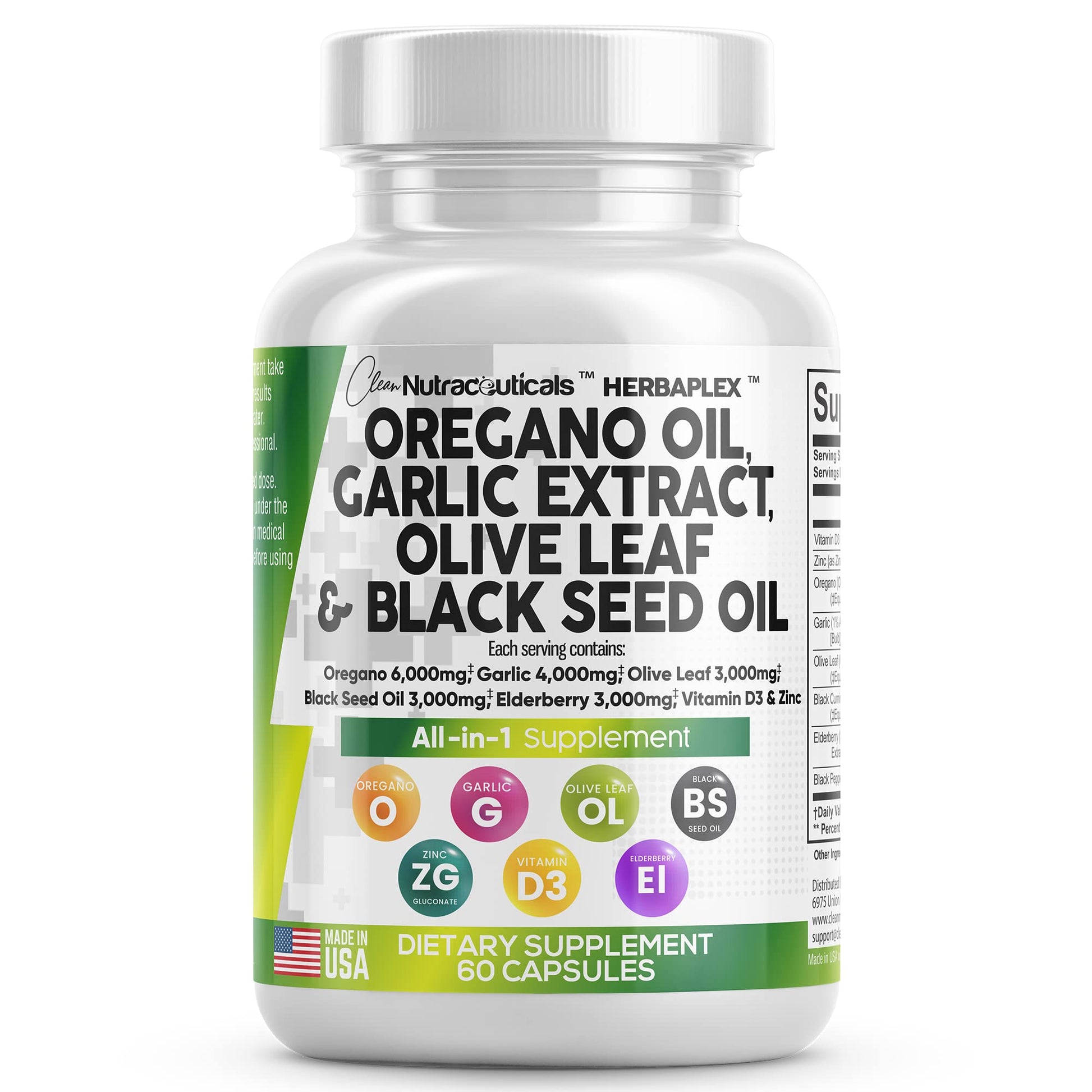 Oregano Oil 6000mg Garlic Extract 4000mg Olive Leaf 3000mg Black Seed