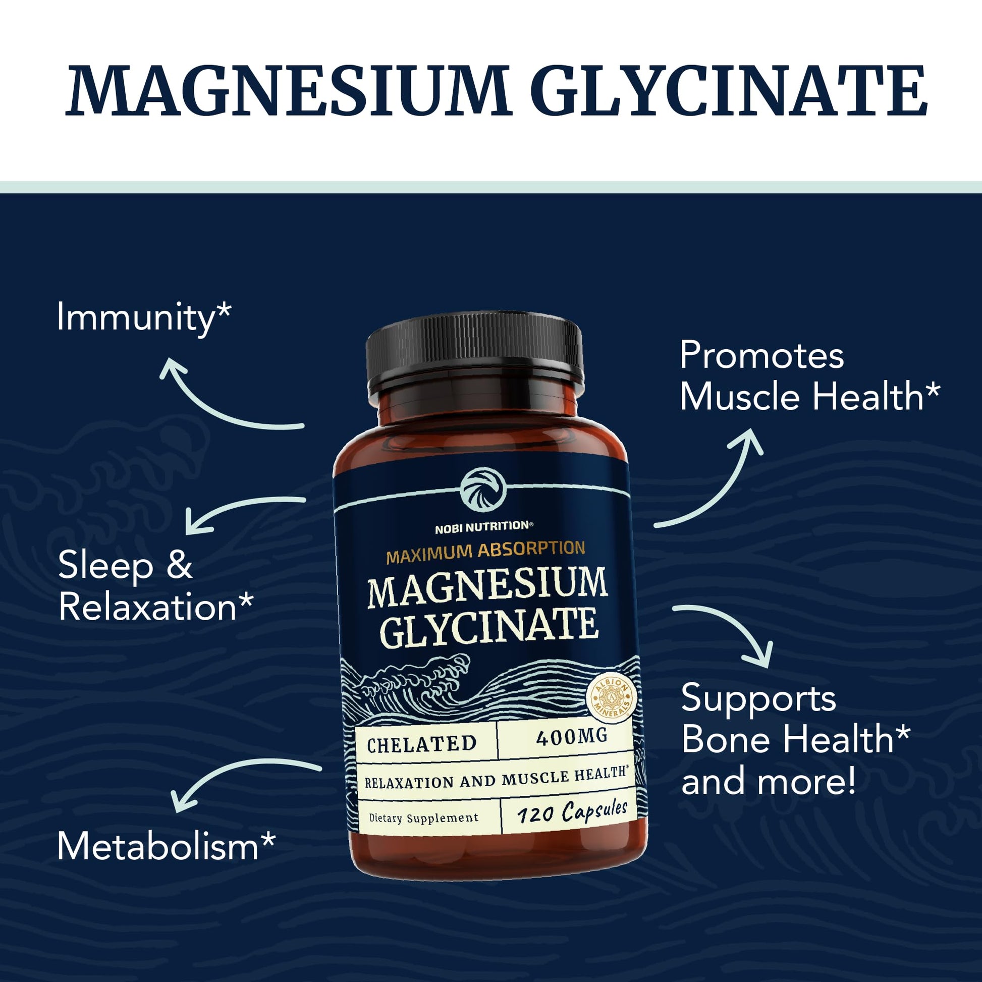 Magnesium Bisglycinate 400mg | Chelated Bisglycinate for Muscle Relaxation, Bones Nobi Nutrition