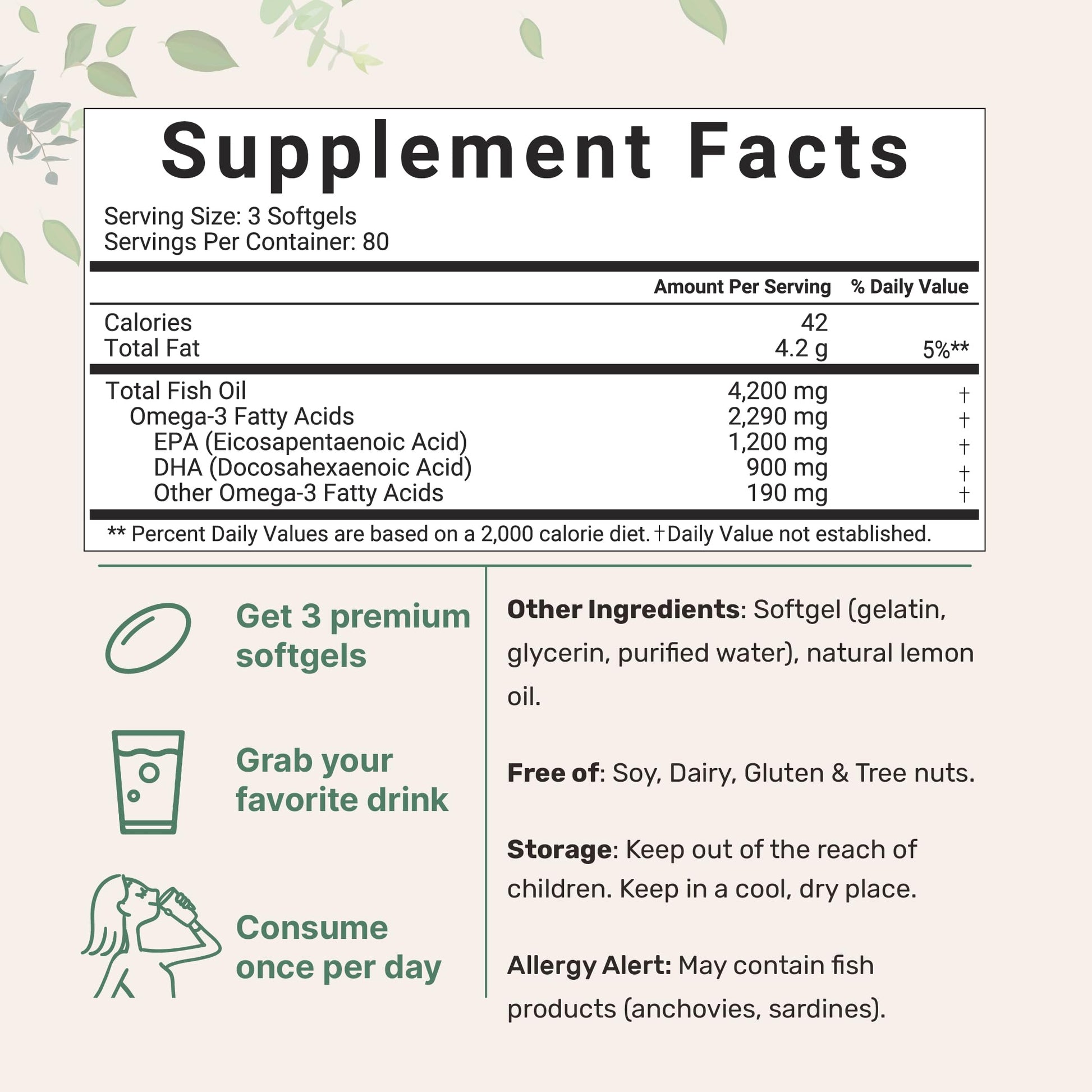 Triple Strength Omega 3 Fish Oil Supplements 4200mg Per Serving, 240 Softgels Micro Ingredients