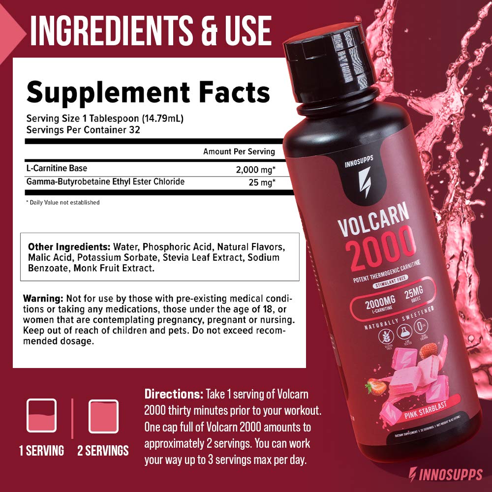 InnoSupps Volcarn 2000 - Advanced Fat Burning Liquid | L-Carnitine,GBEEC, Boost Energy InnoSupps