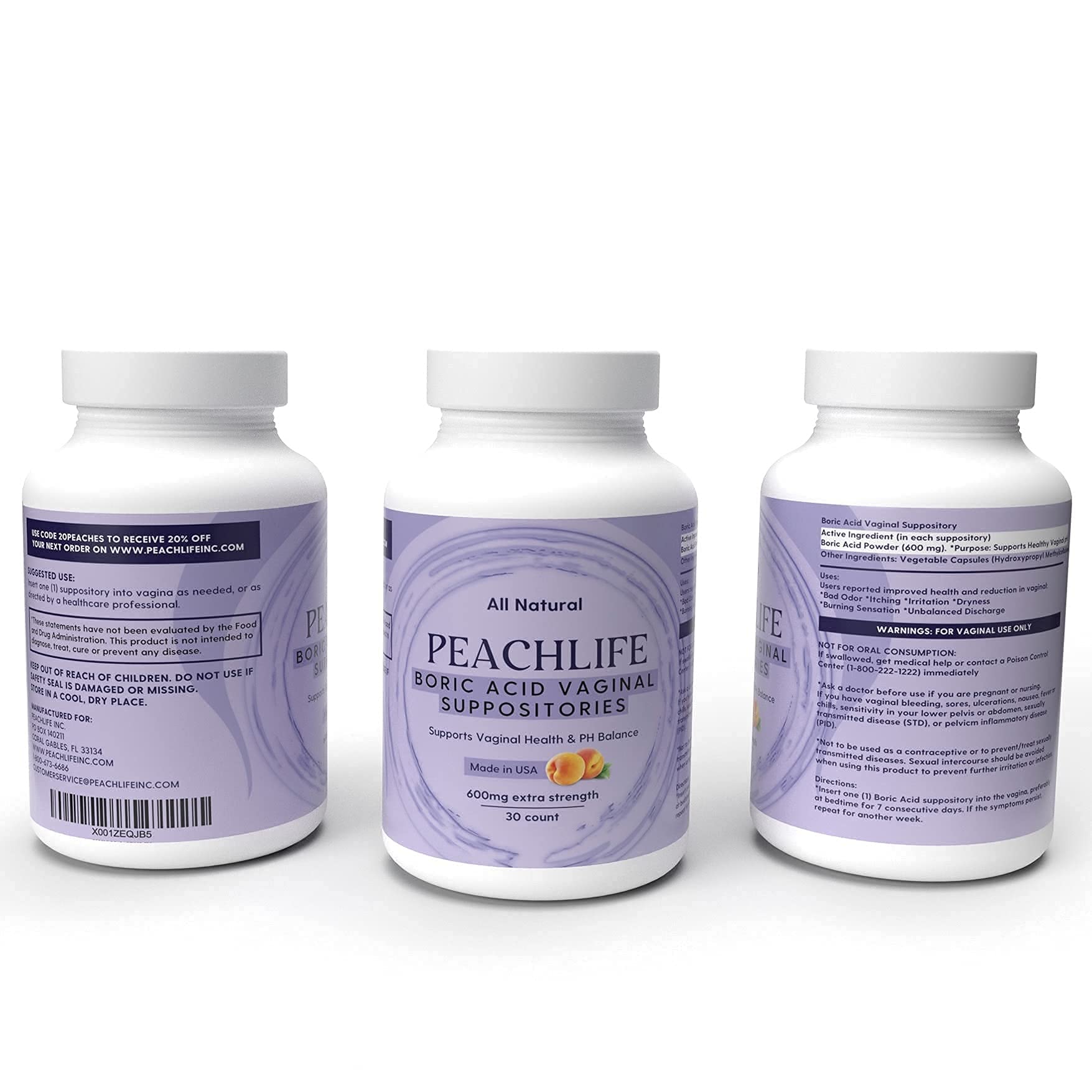 Peachlife Boric Acid Suppositories and Small Soft Menstrual Cup with Ring Pull Peachlife