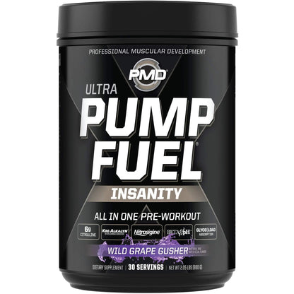 PMD Sports Ultra Pump Fuel Insanity - Pre Workout - Grape Gusher (30 Servings) Sports Omega Cuts Elite Thermogenic Fat Burner (90 Softgels)