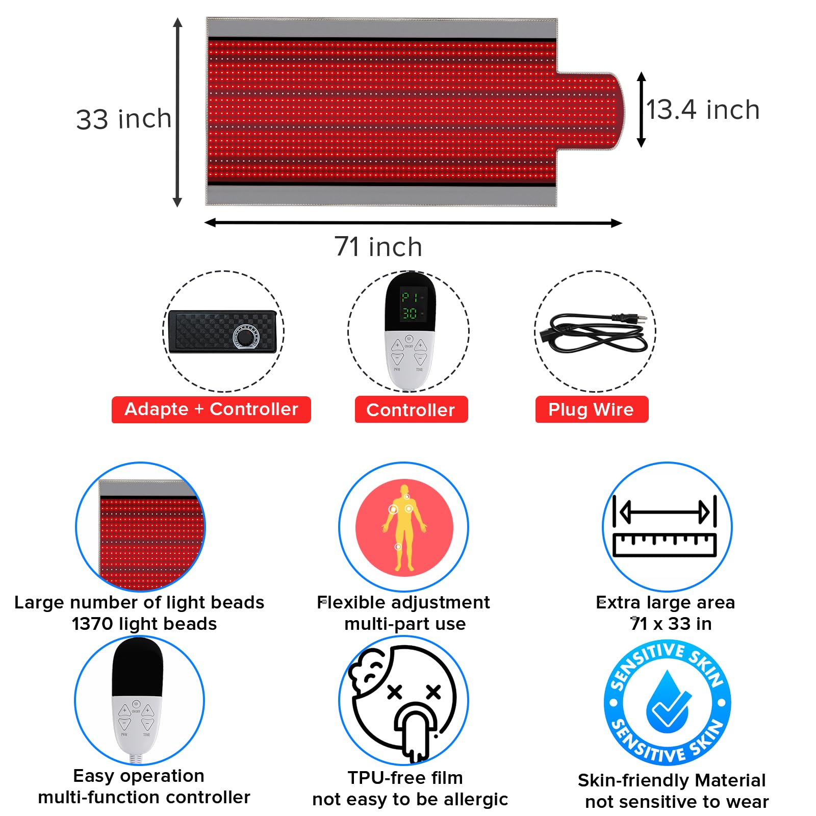 Near Infrared Light Therapy Blanket for Full Body, 1370pcs 660nm & 850nm LED Light Therapy Device Rutollmit