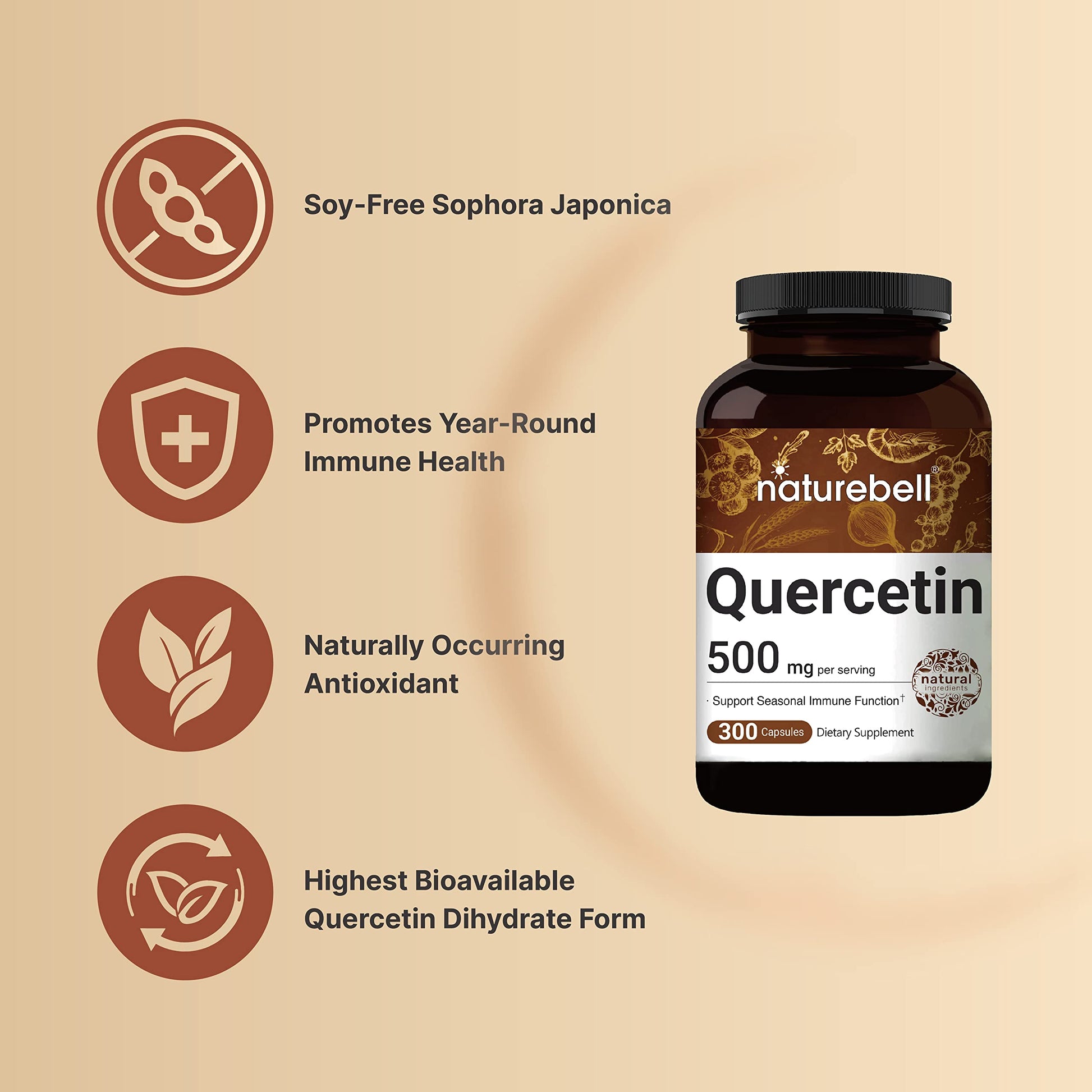 NatureBell Quercetin 500mg Per Serving | 300 Capsules, Ultra Strength Quercetin NatureBell