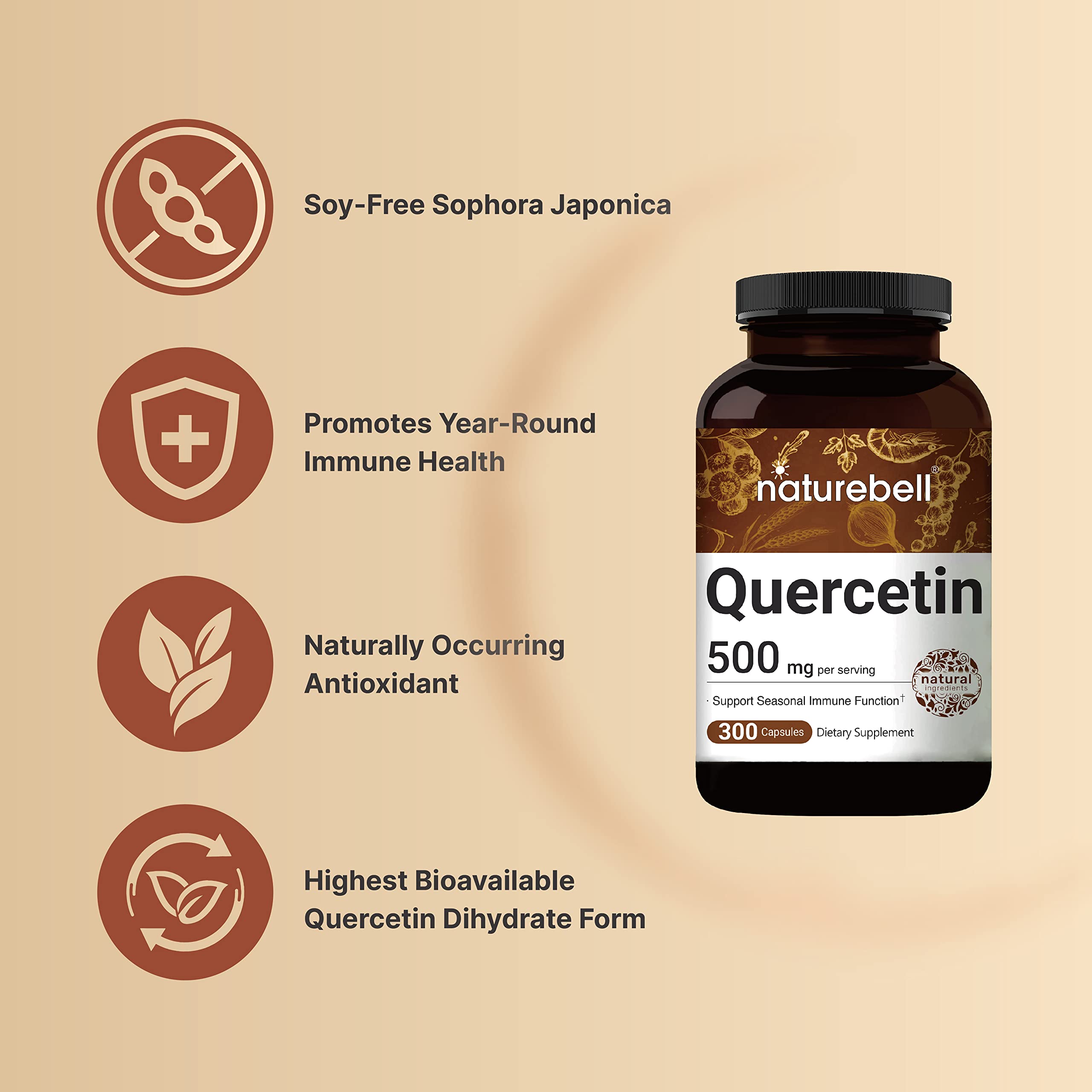 NatureBell Quercetin 500mg Per Serving | 300 Capsules, Ultra Strength Quercetin NatureBell