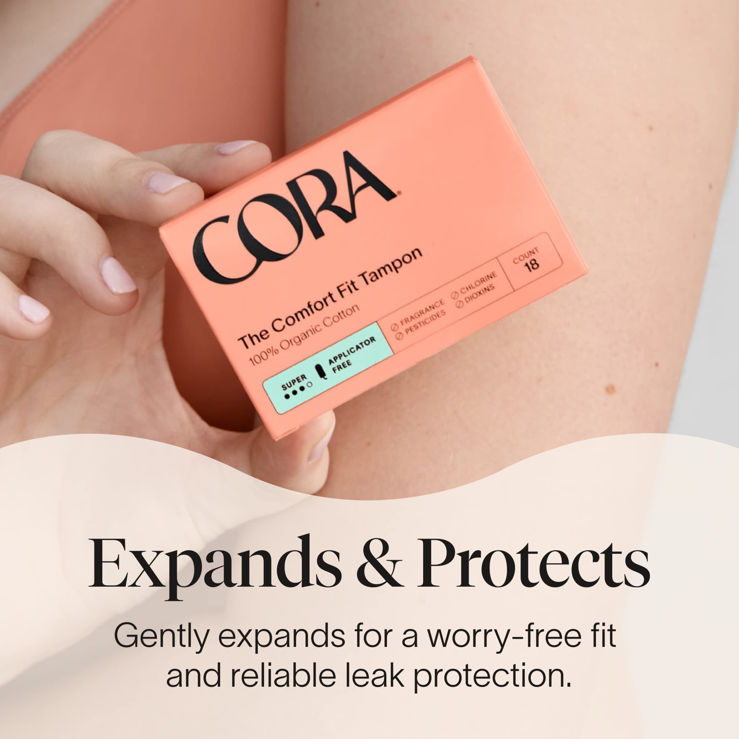 Cora 100% Organic Cotton Non-Applicator Tampons | Ultra-Absorbent, Unscented, Natural, Non-Toxic Cora
