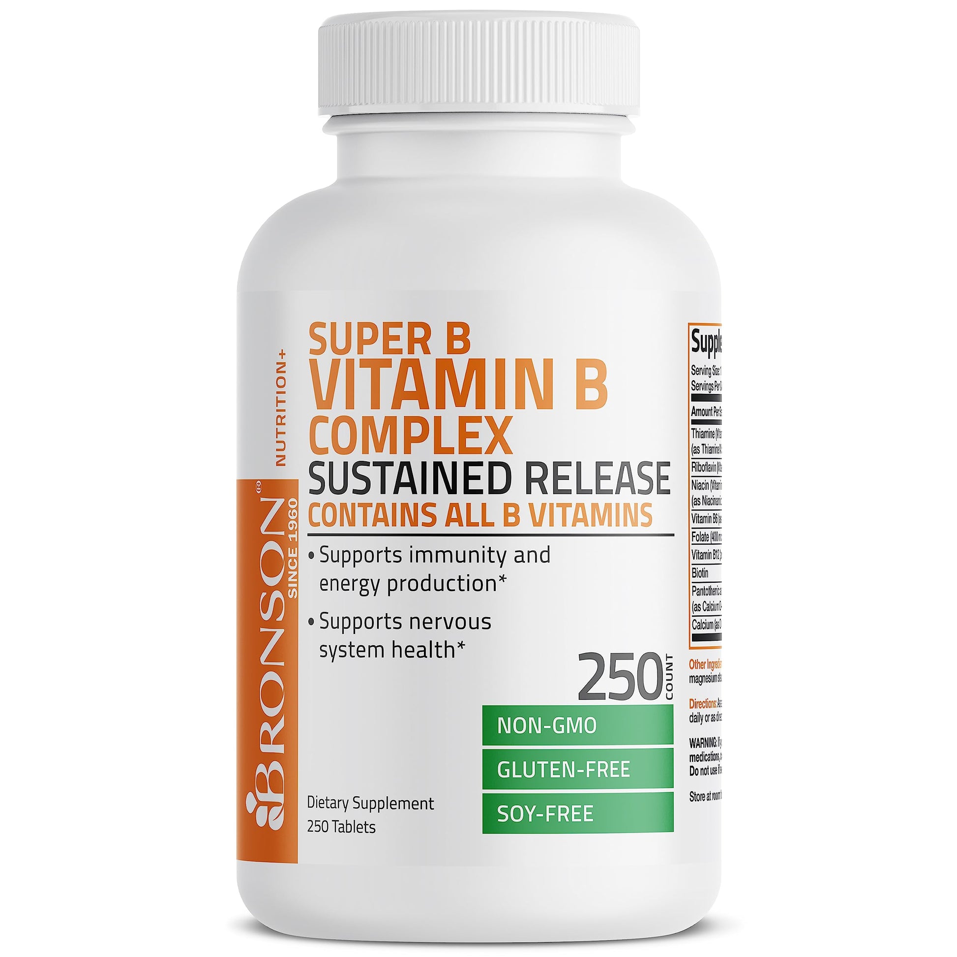 Bronson Super B Vitamin B Complex Sustained Slow Release Vitamin B1, B2, B3, B6, B9 Bronson