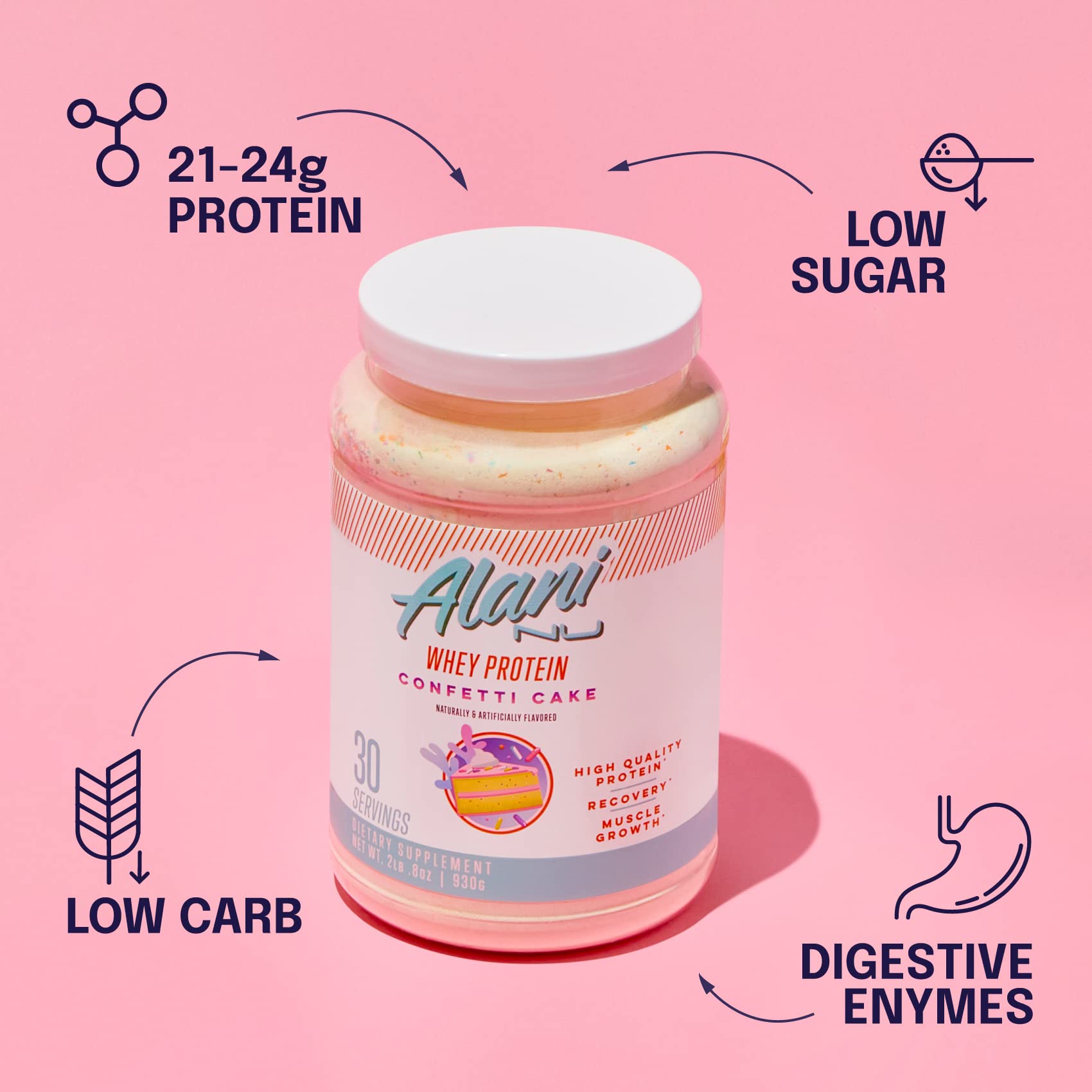 Alani Nu Whey Protein Powder Confetti Cake | 23g Protein with Low Sugar & Digestive Enzymes Alani Nu