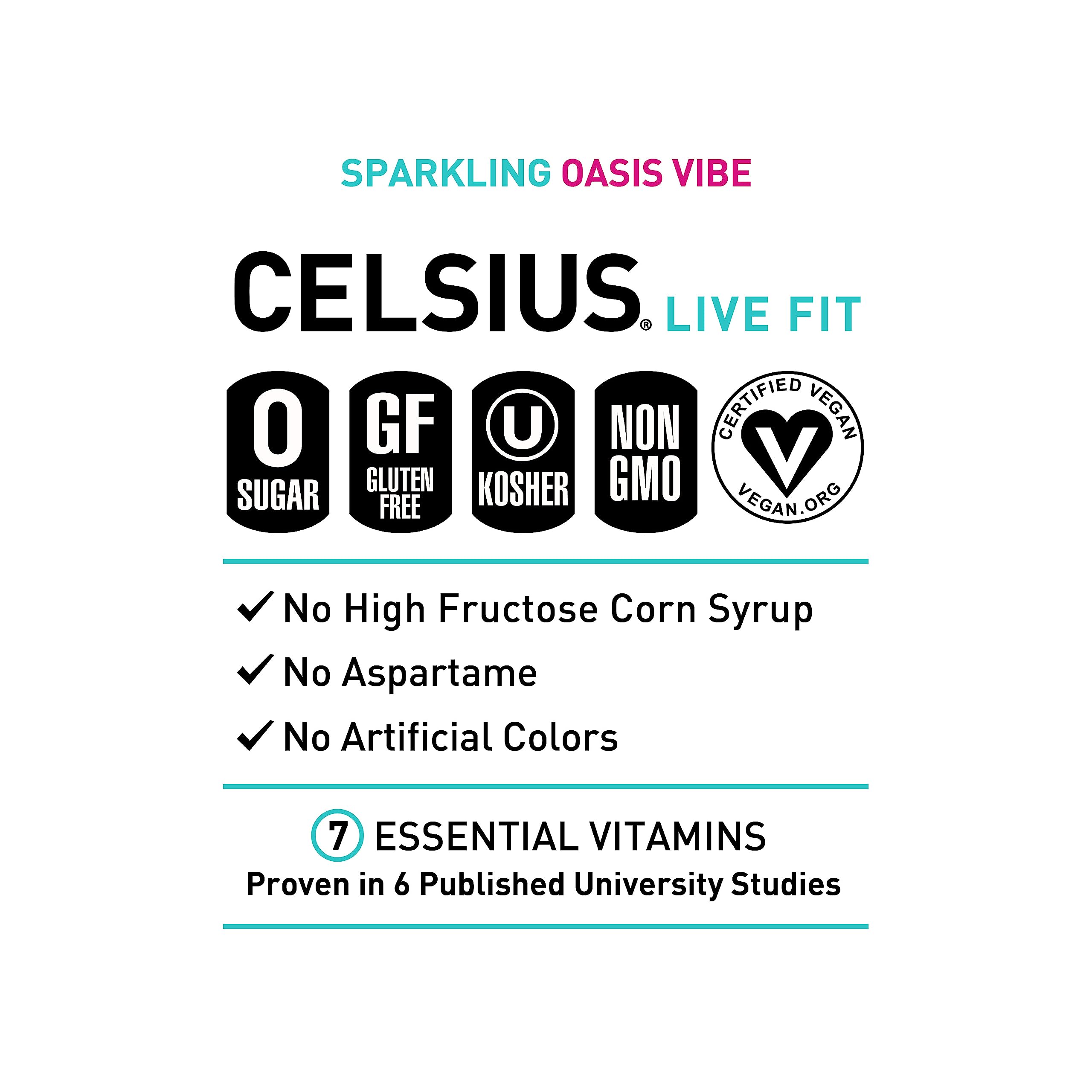 CELSIUS Sparkling Oasis Vibe, Functional Essential Energy Drink, 12 Fl Oz (Pack of 12) CELSIUS