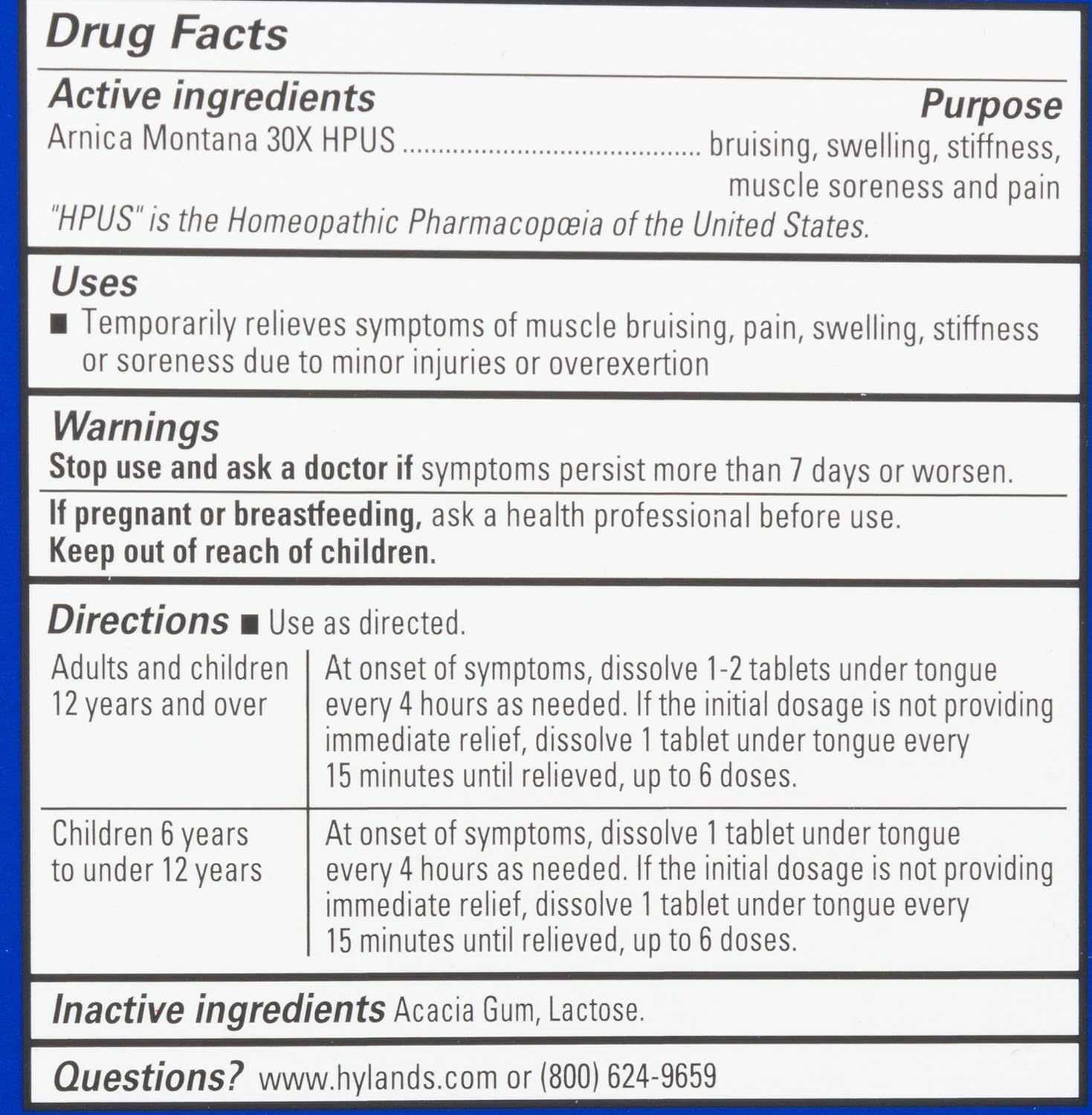 Hyland's Naturals Arnica Montana 30x Tablets, Natural Relief of Bruises, Swelling & Muscle Soreness Hyland's
