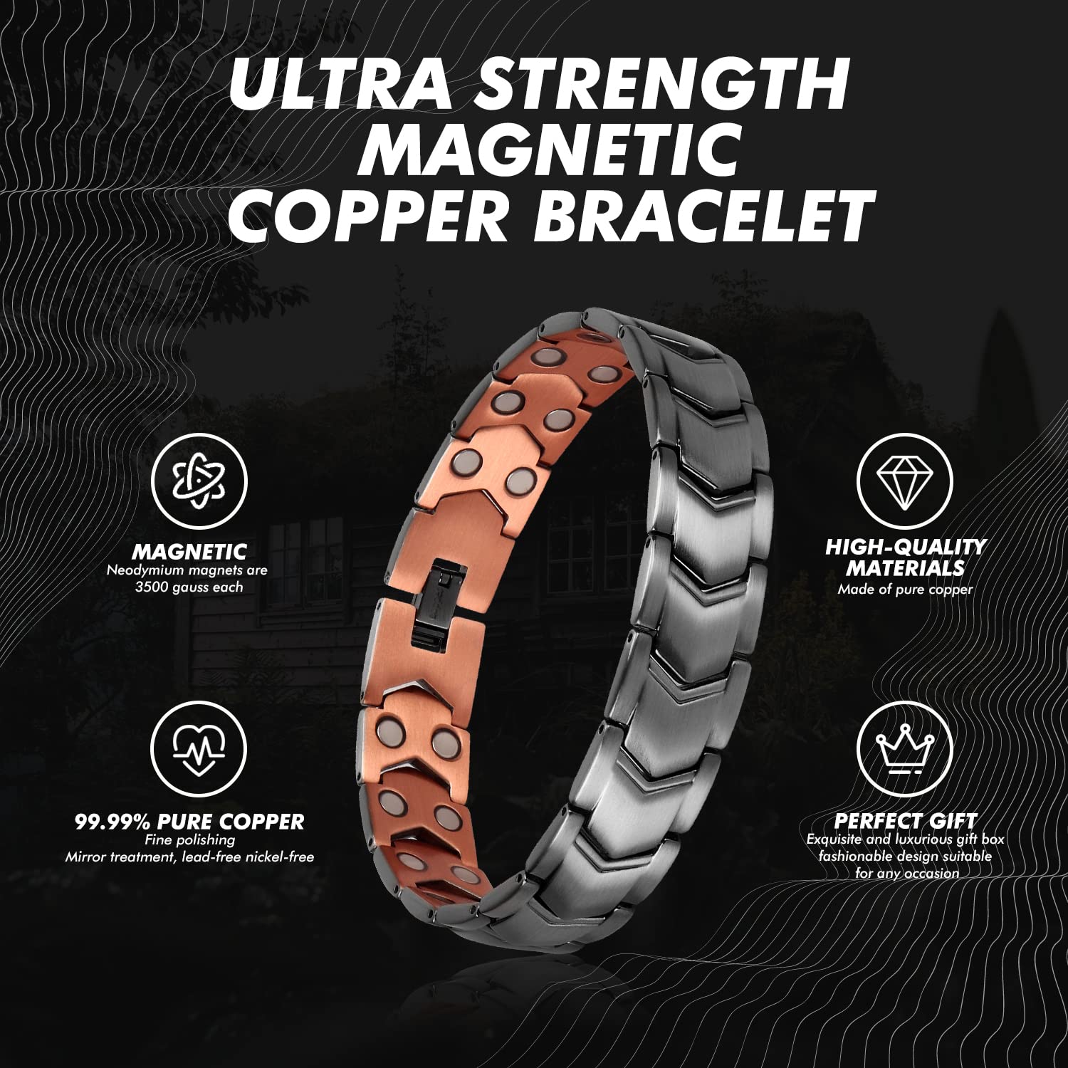 Auinz - Copper Bracelets for Men - 99.99% Solid Pure Copper Magnetic Bracelets Double-Row Auinz