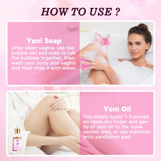 Feminine Wash & Yoni Oil & Yoni Soap Set for Women, Yoni Wash for Vaginal Ph Balance Remove Odor