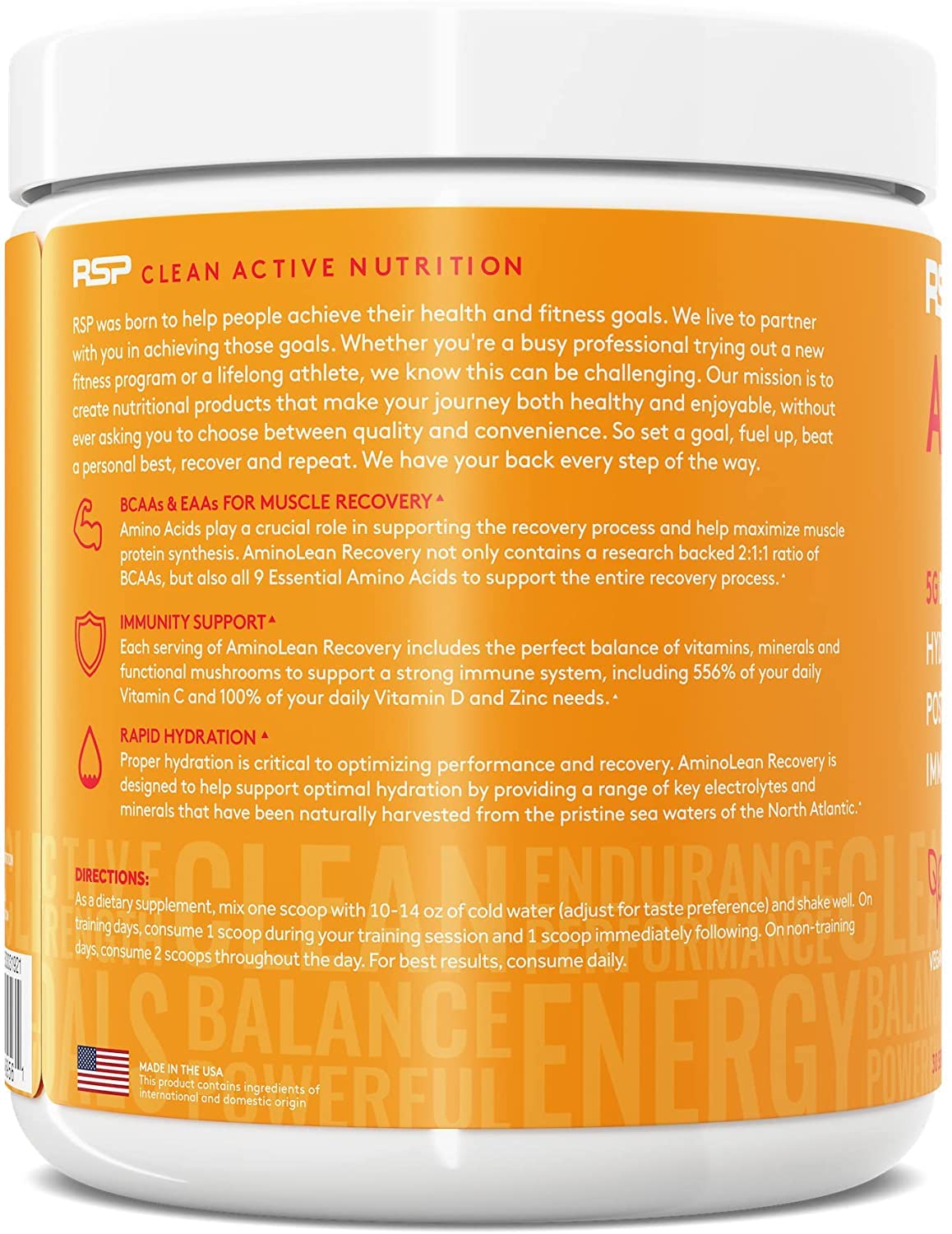 RSP AminoLean Recovery - Post Workout BCAAs Amino Acids Supplement + Electrolytes RSP NUTRITION