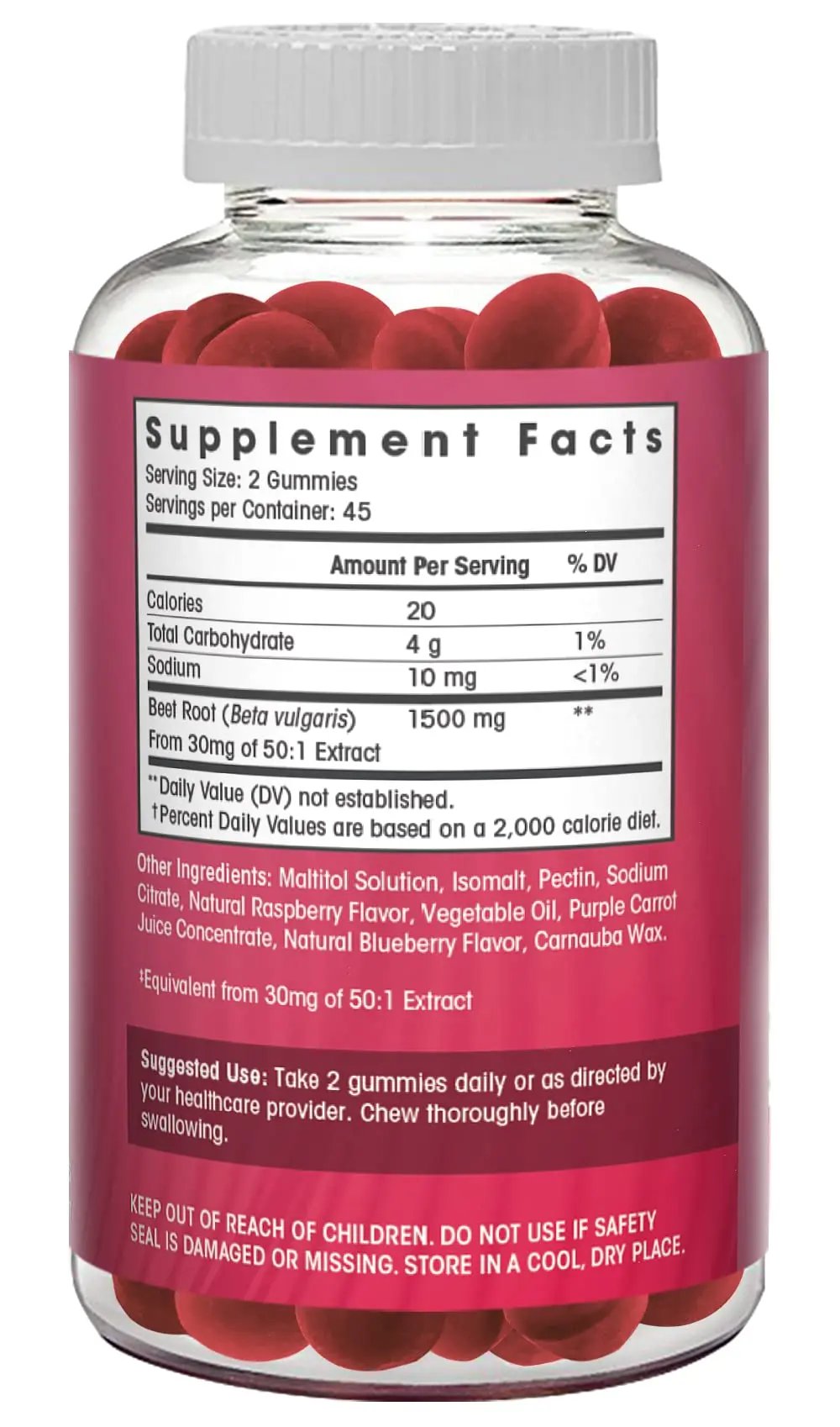 Sugar Free Nitric Oxide Beet Root Gummies (1500 mg)- Beet Root Chewables for Athletic Flamingo Supplements