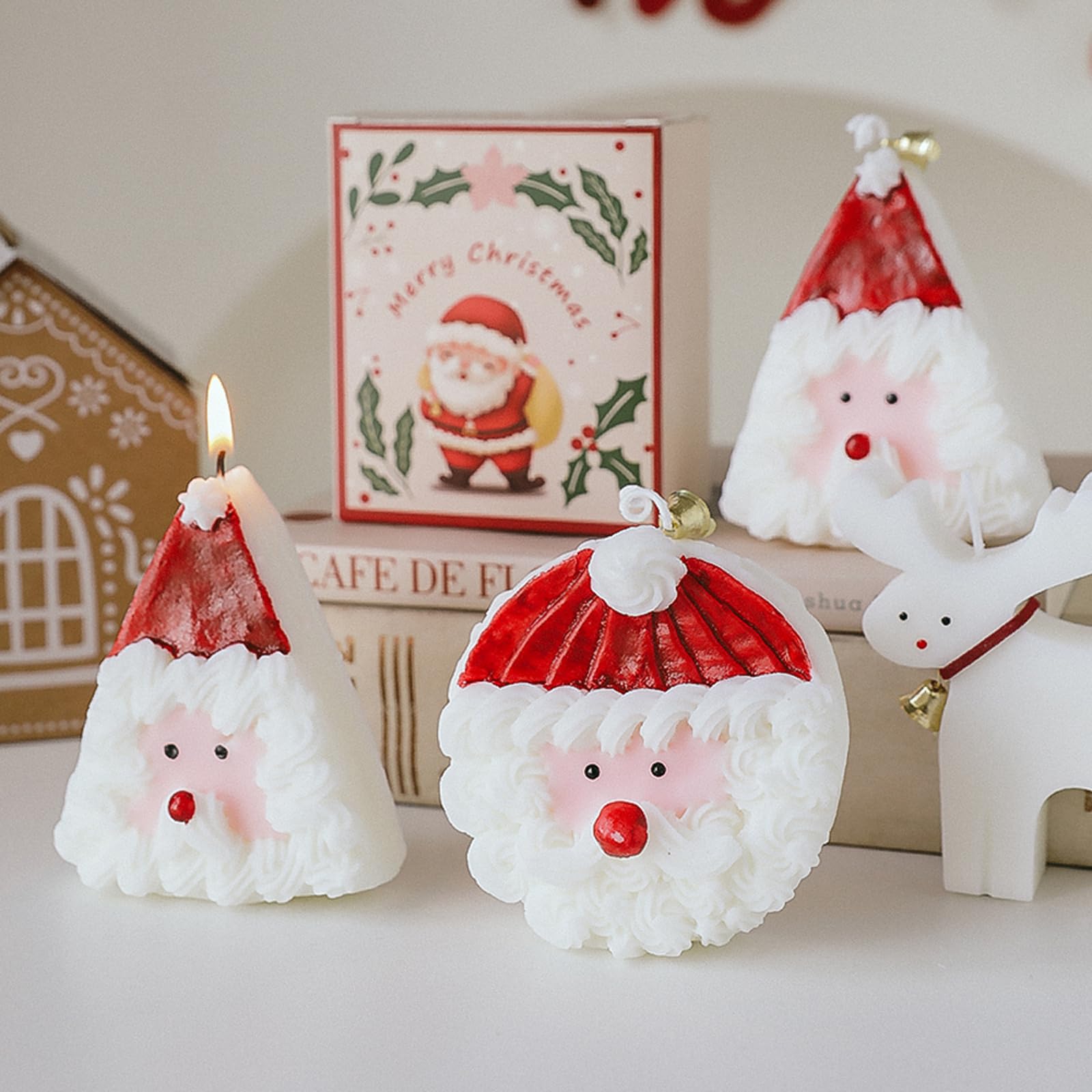 Christmas Cake Scented Candle,110G Handmade Aroma Soy Wax Santa Claus Decorative Candle T-shin