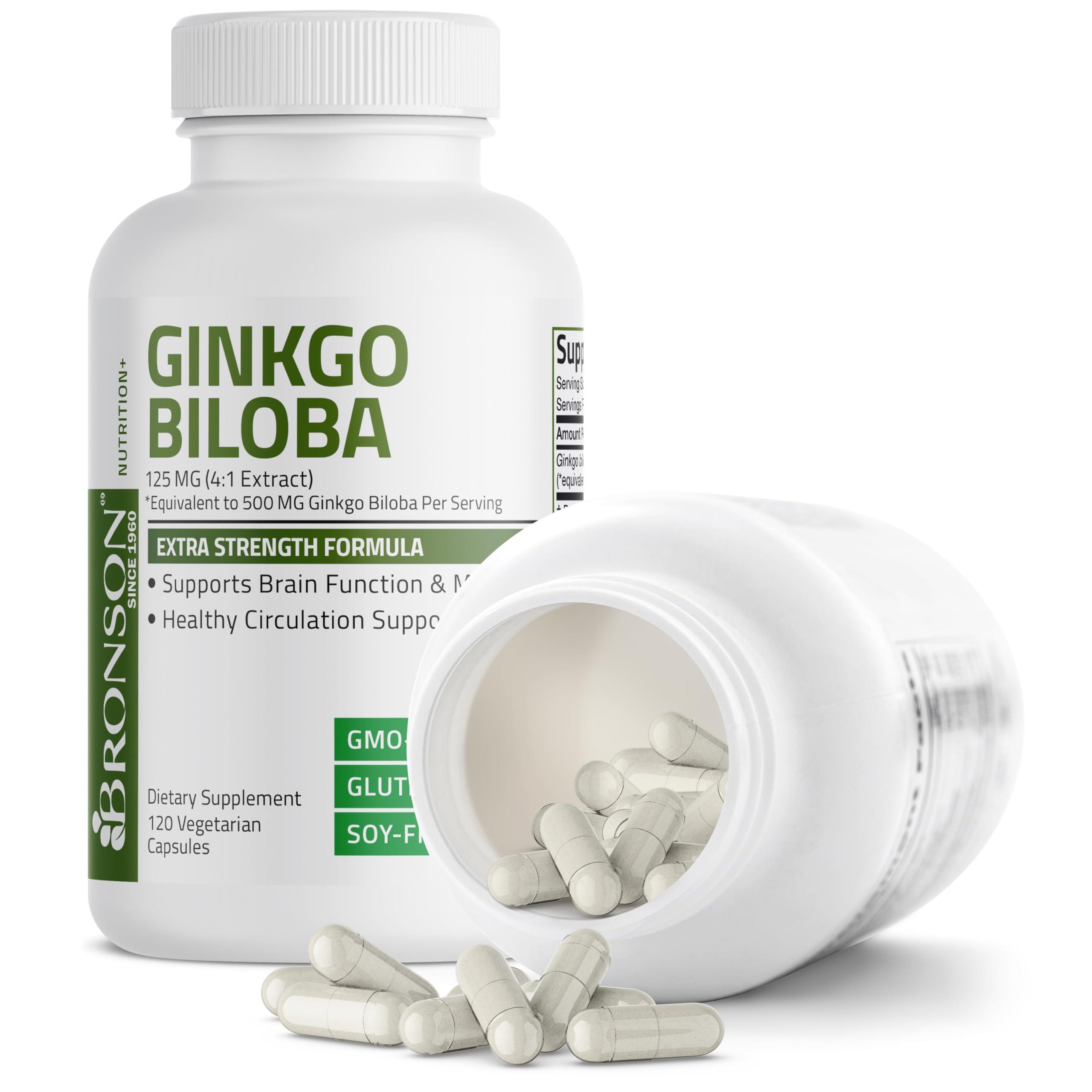 Bronson Ginkgo Biloba Extra Strength 125mg (4:1 Extract) Equivalent to 500mg Bronson