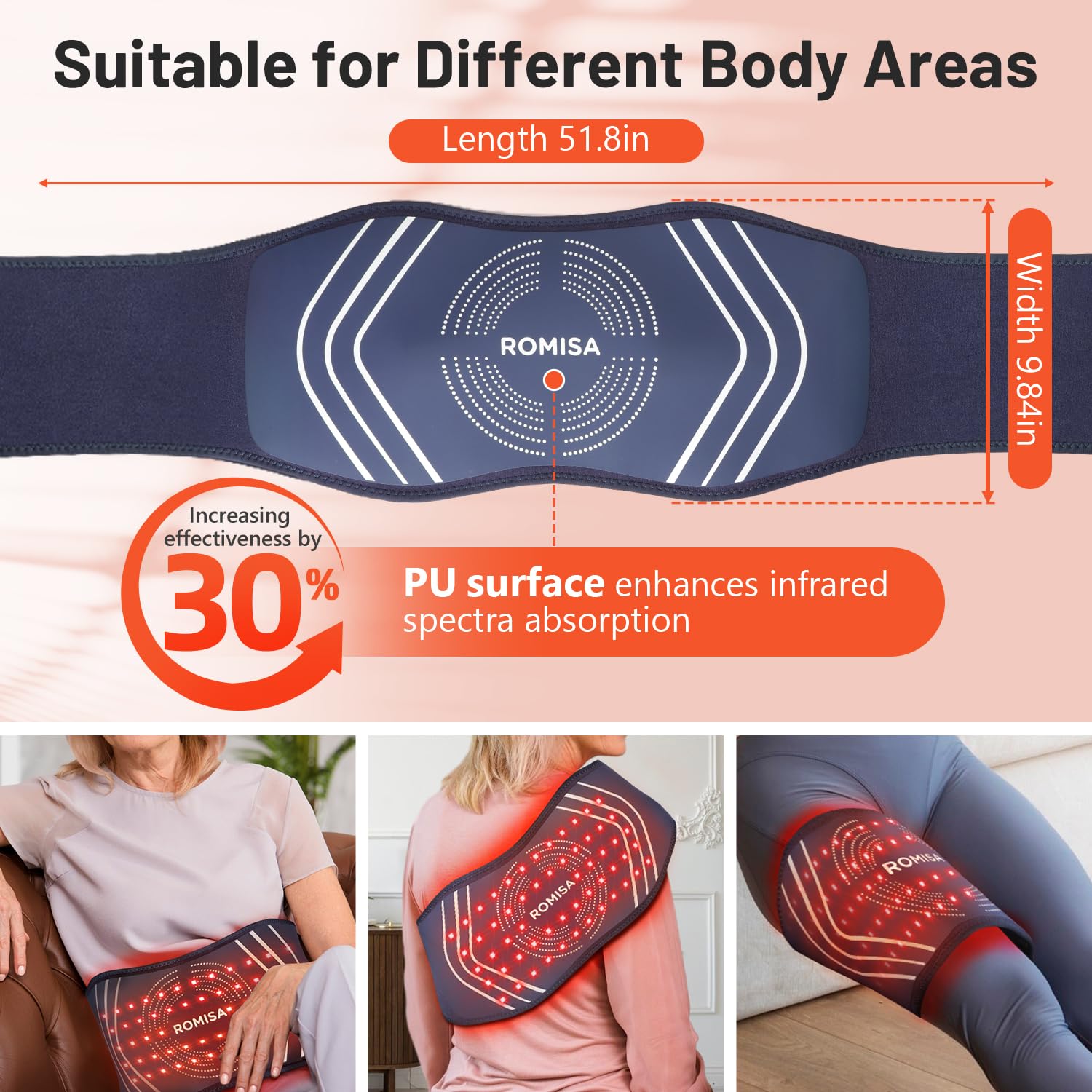 ROMISA Red Light Therapy Belt - Infrared Light Therapy Vibration Rechargeable 660nm&850nm ROMISA
