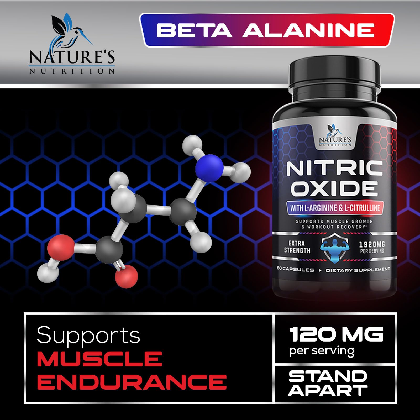 Extra Strength Nitric Oxide Supplement L Arginine 3X Strength - Citrulline Malate, AAKG Nature's Nutrition