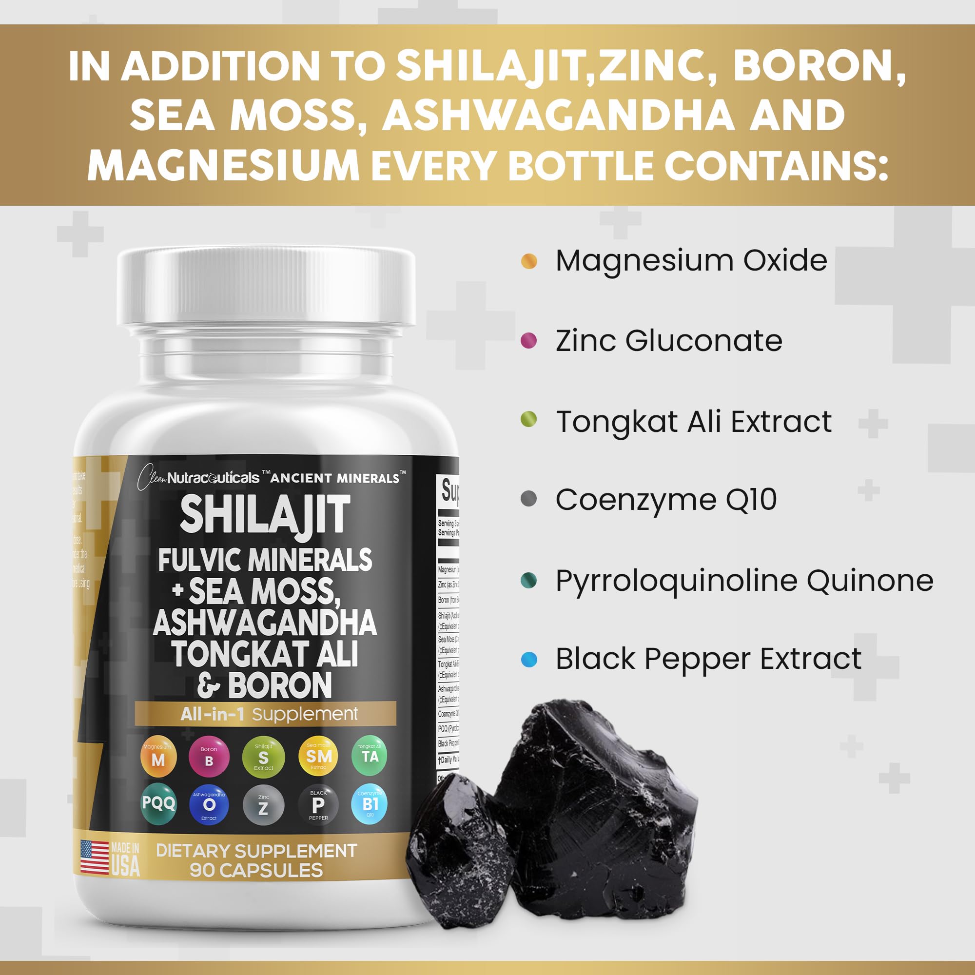 Pure Shilajit Supplement 10,000mg Himalayan w Sea Moss 6000mg