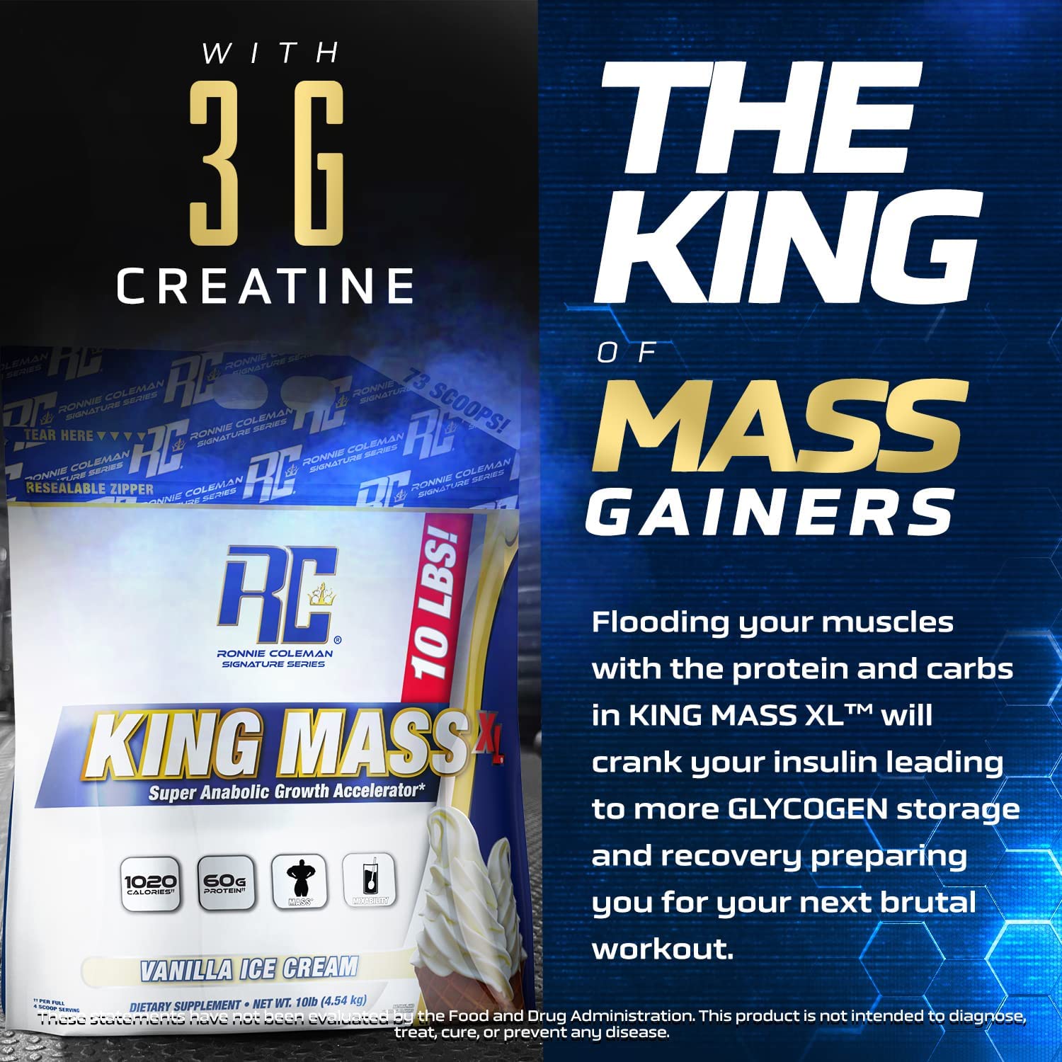 Ronnie Coleman Signature Series King Mass XL Mass Gainer Protein Powder, Muscle Ronnie Coleman Signature Series