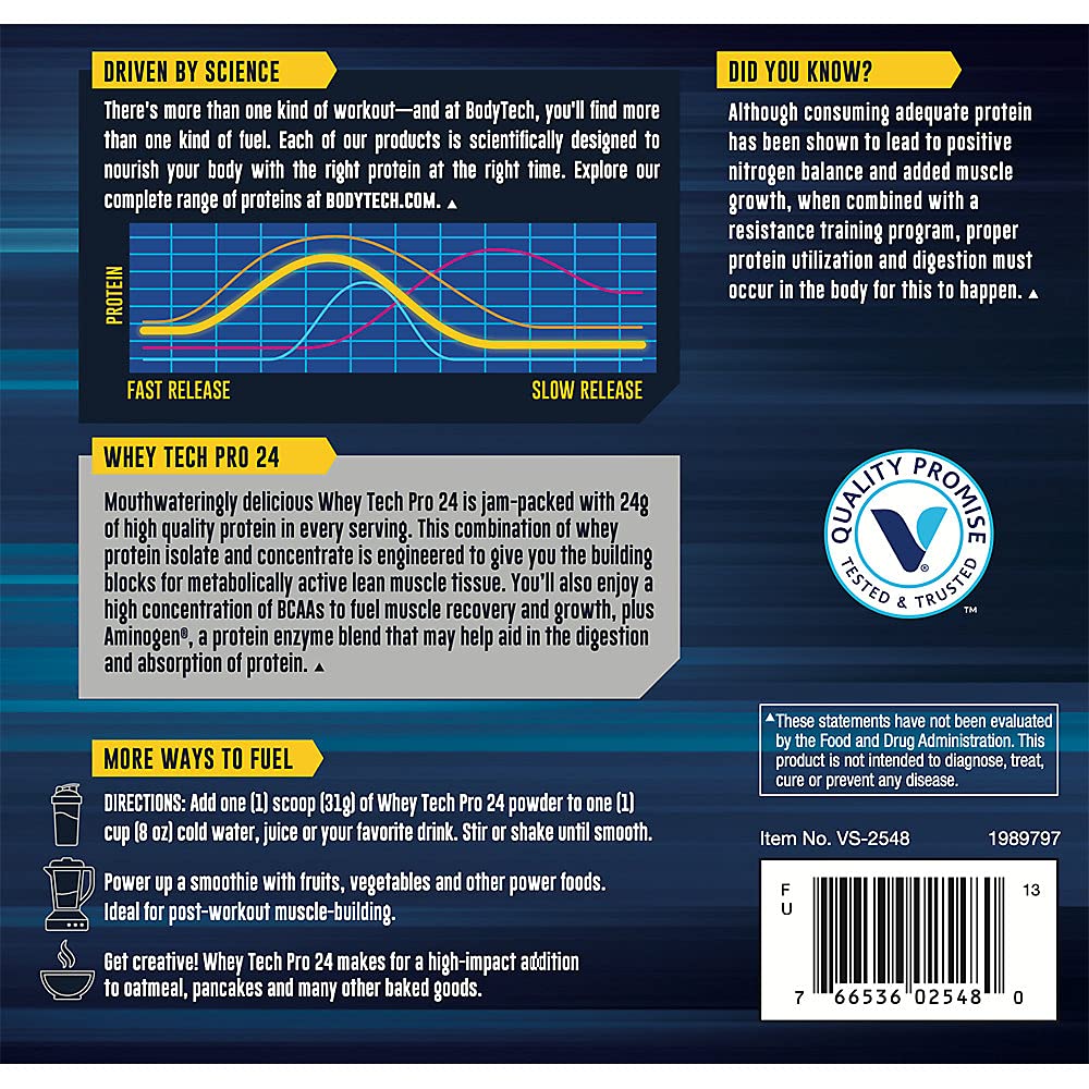 BODYTECH Whey Tech Pro 24 Protein Powder - Protein Enzyme Blend with BCAA's BODYTECH