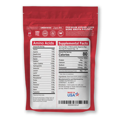 Zammex Bone Broth Packets-20g Collagen Protein-Beef Bone Broth Powder to Go-30 Travel
