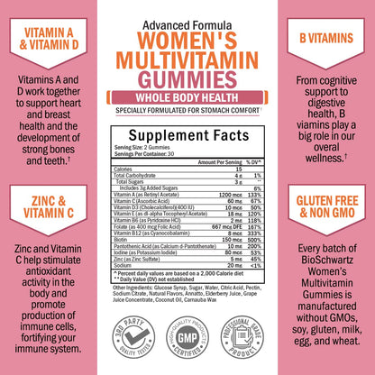 Women's Multivitamin Gummies with A C B6 B12 D & E Vitamins for Immune Support