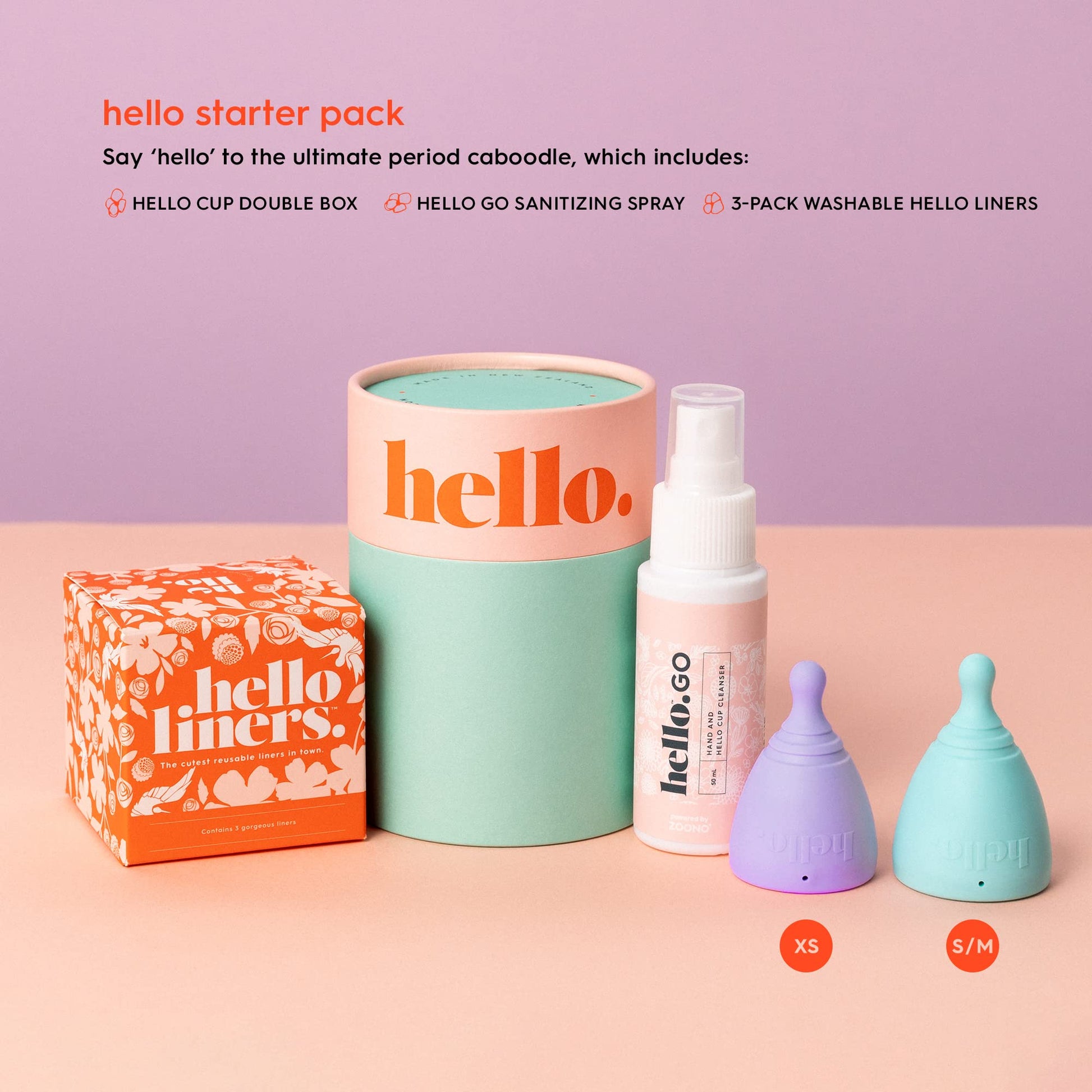 The Hello Starter Pack (Double Box XS/SM + 3-Pack Liners + Spray) 1 ea THE HELLO CUP