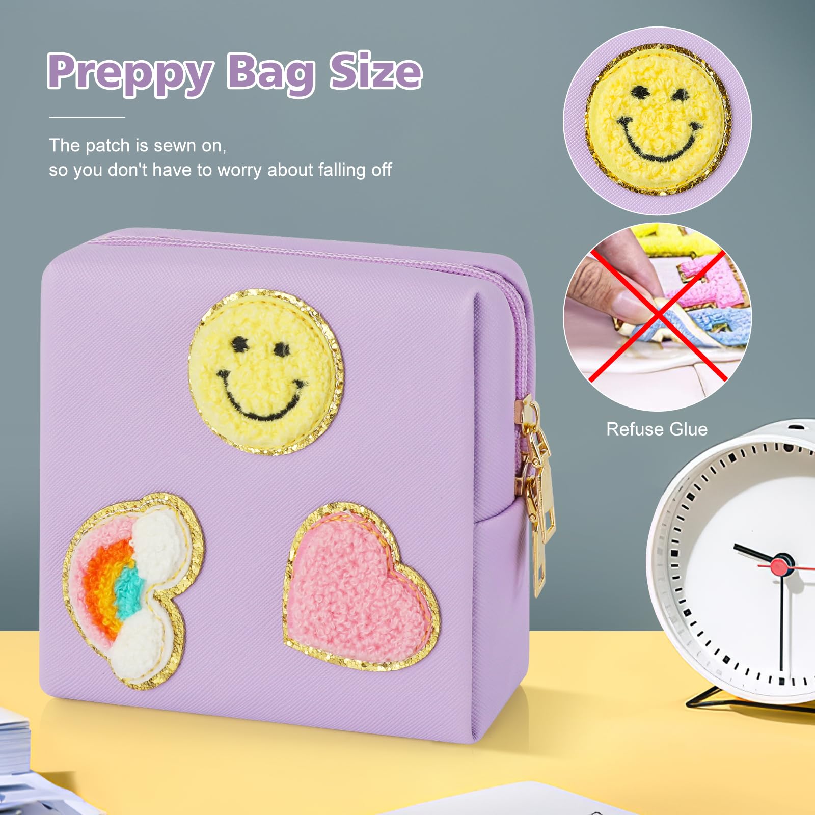 Preppy Patch Period Bag for Teen Aged Girls, Sanitary Napkin Storage Bag, Functional PU Leather Sanitary airogym