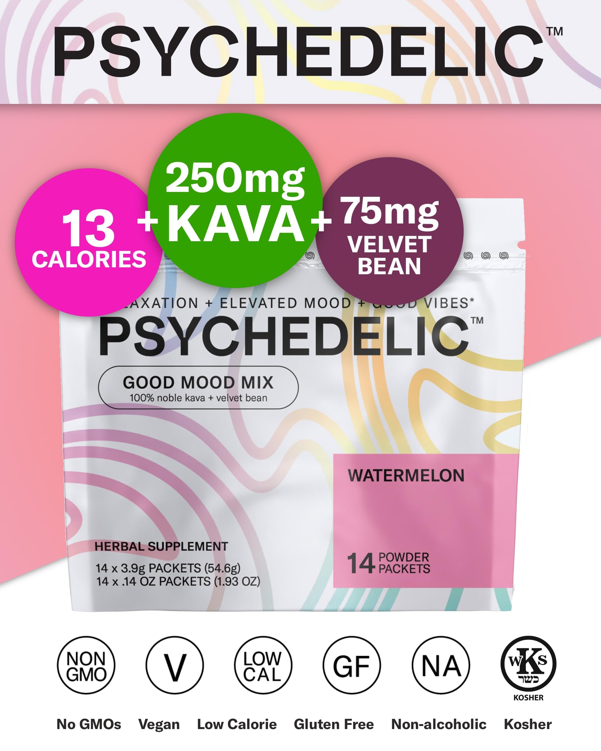 Good Mood Mix - Watermelon - Powder Packets - Calming Kava Drink Mix - Easy Open Psychedelic Water